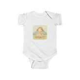 Baby Bodysuit — Cute Vintage Girl Sitting Illustration, Neutral Infant Onesie