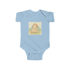 Baby Bodysuit — Cute Vintage Girl Sitting Illustration, Neutral Infant Onesie