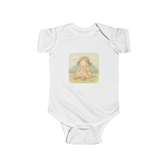 Baby Bodysuit — Cute Vintage Girl Sitting Illustration, Neutral Infant Onesie