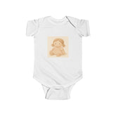 Baby Bodysuit with Cute Beige Doll Illustration — Newborn Onesie, Neutral Baby Shower Gift