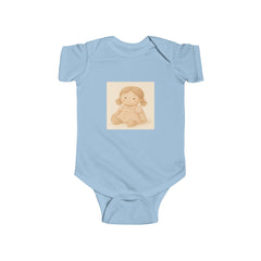 Baby Bodysuit with Cute Beige Doll Illustration — Newborn Onesie, Neutral Baby Shower Gift
