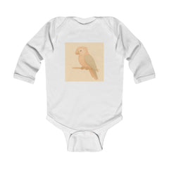 Baby Bodysuit with Cute Pastel Parrot Illustration — Long Sleeve Infant Onesie