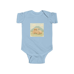 Vintage Yellow Car Baby Bodysuit — Retro Mountain Road Infant Onesie