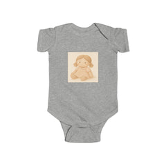 Baby Bodysuit with Cute Beige Doll Illustration — Newborn Onesie, Neutral Baby Shower Gift