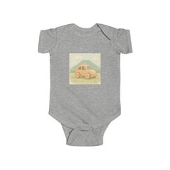 Vintage Yellow Car Baby Bodysuit — Retro Mountain Road Infant Onesie
