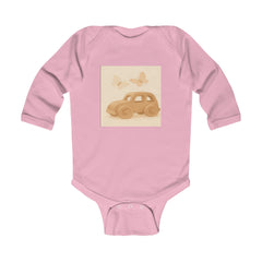 Infant Bodysuit with Vintage Car & Butterflies — Neutral Baby Shower Gift