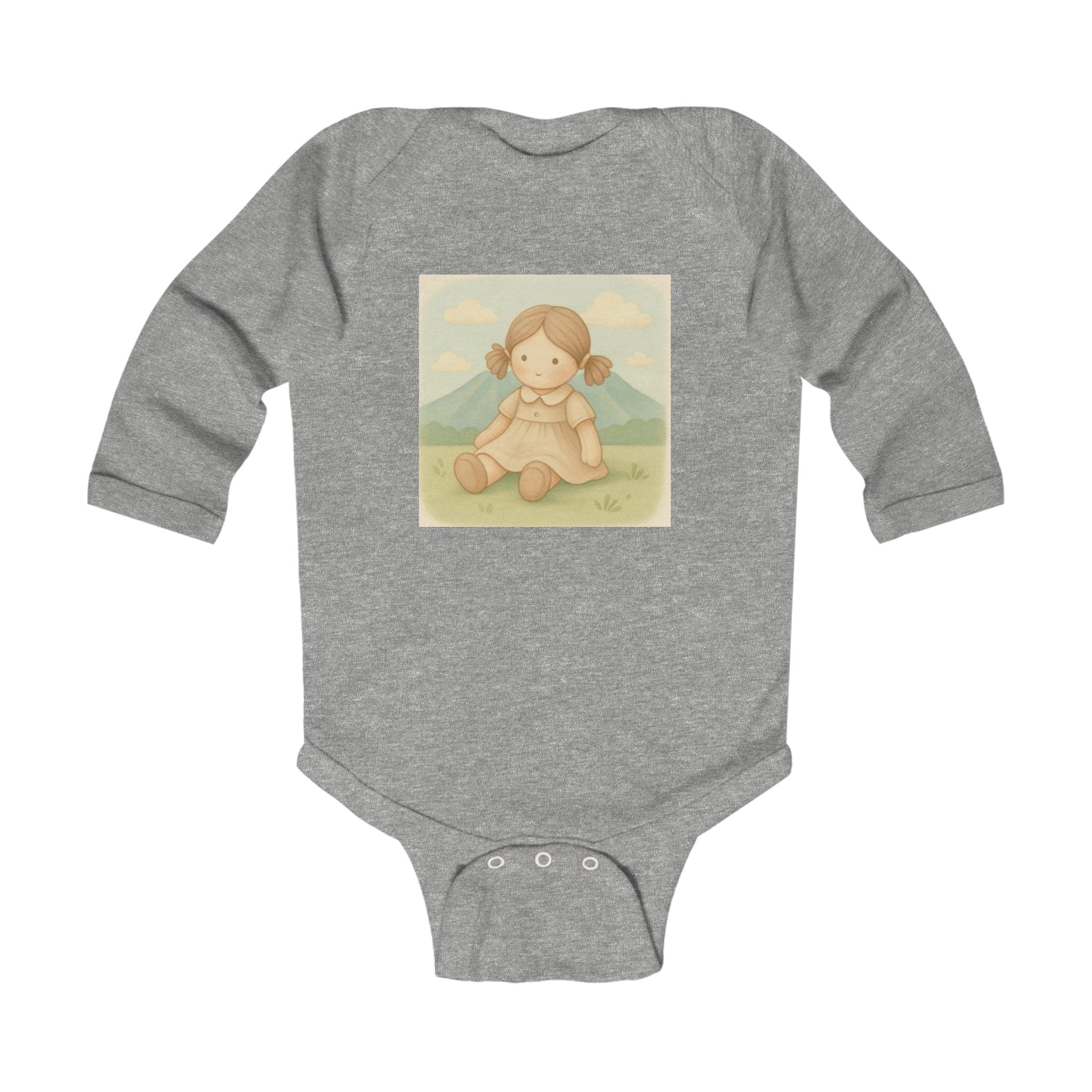 Baby Bodysuit — Vintage Mountain Doll Illustration Long-Sleeve Infant Onesie