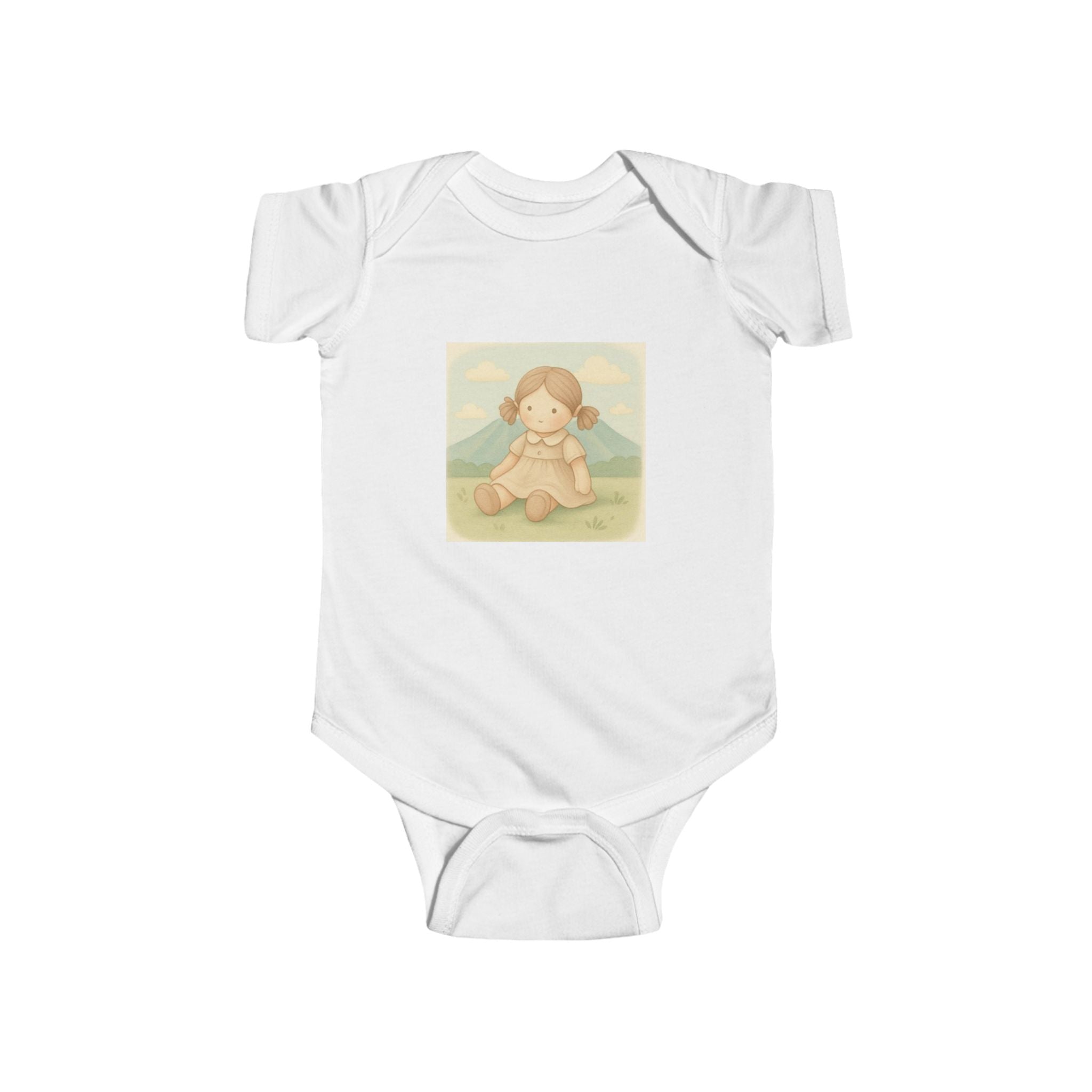 Baby Bodysuit — Cute Vintage Girl Sitting Illustration, Neutral Infant Onesie
