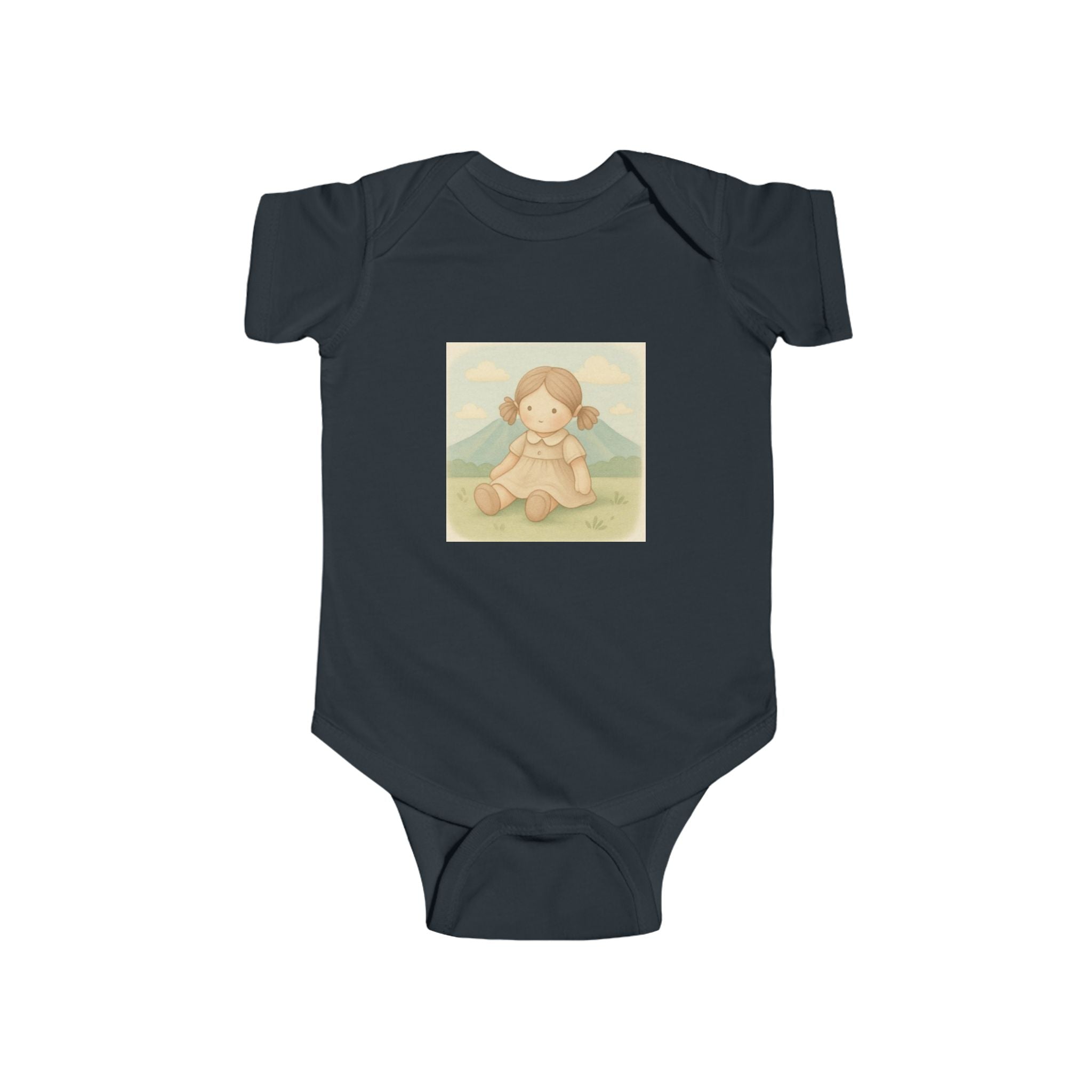 Baby Bodysuit — Cute Vintage Girl Sitting Illustration, Neutral Infant Onesie