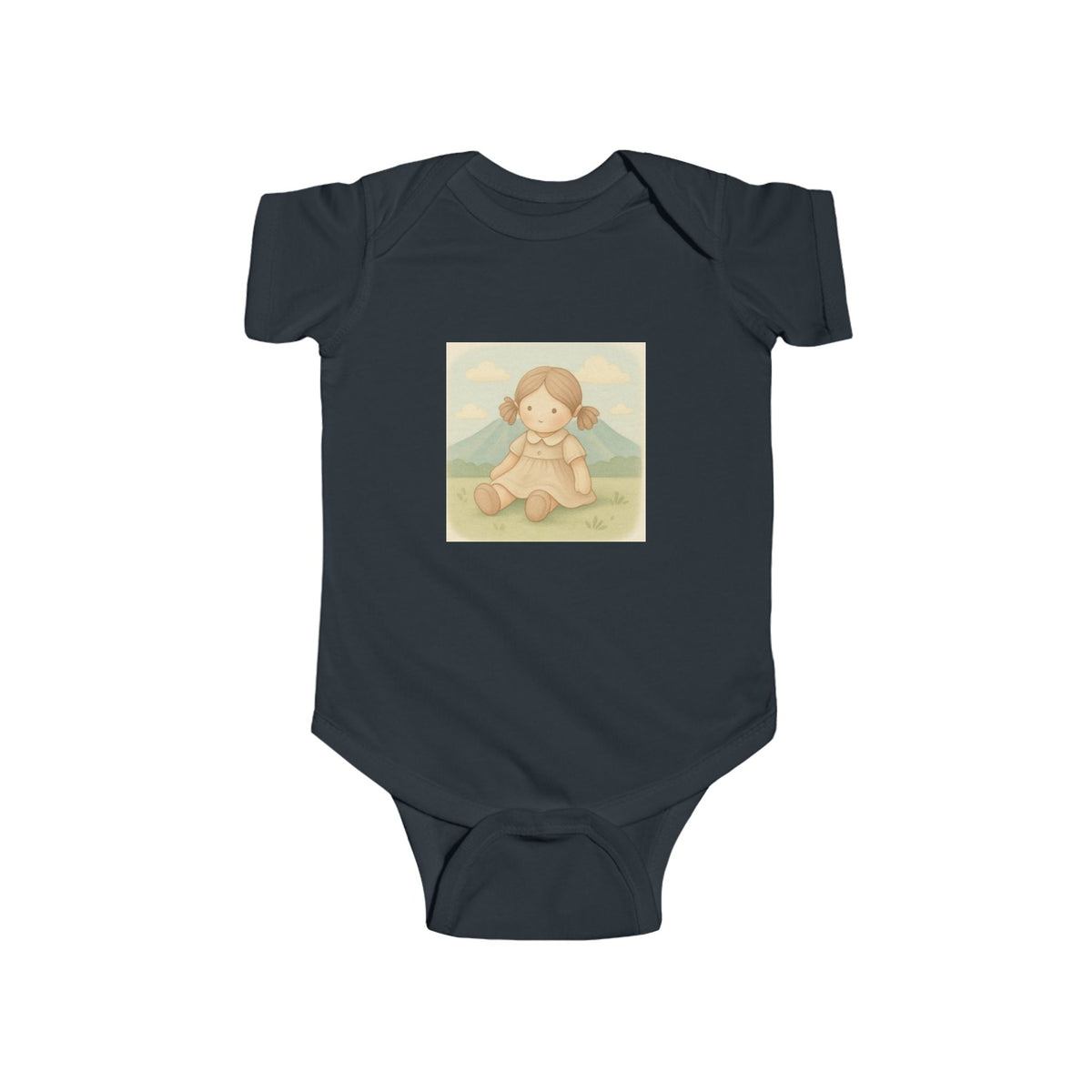 Baby Bodysuit — Cute Vintage Girl Sitting Illustration, Neutral Infant Onesie