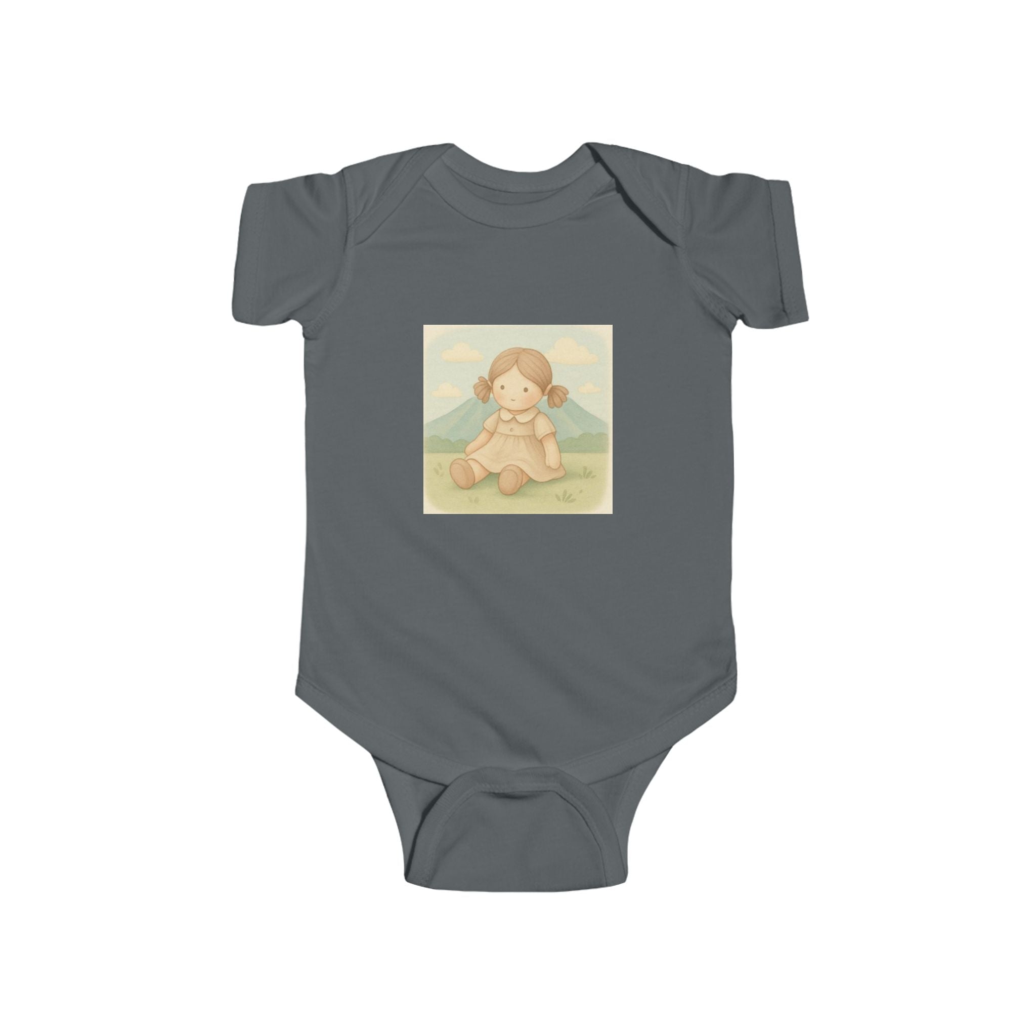 Baby Bodysuit — Cute Vintage Girl Sitting Illustration, Neutral Infant Onesie