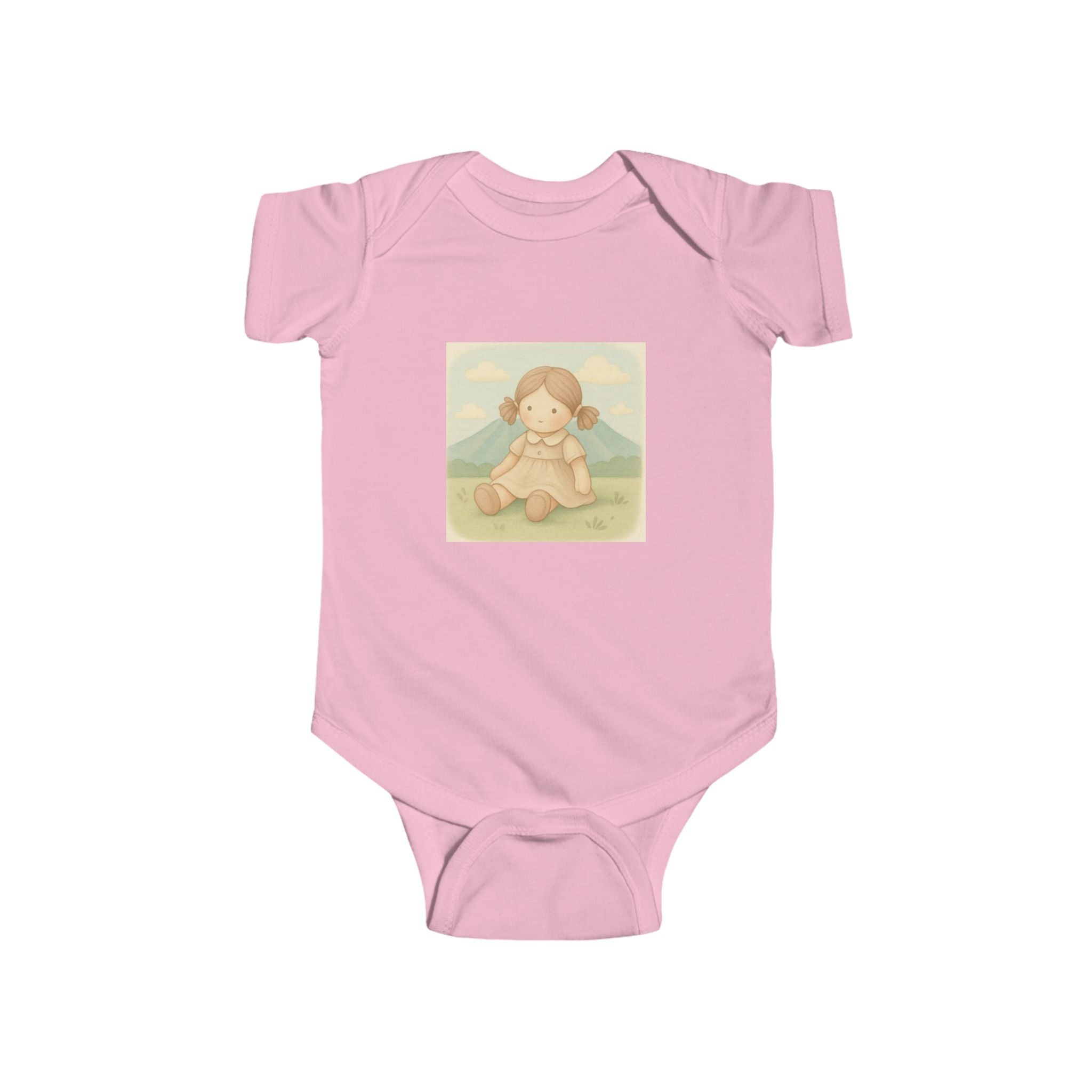 Baby Bodysuit — Cute Vintage Girl Sitting Illustration, Neutral Infant Onesie