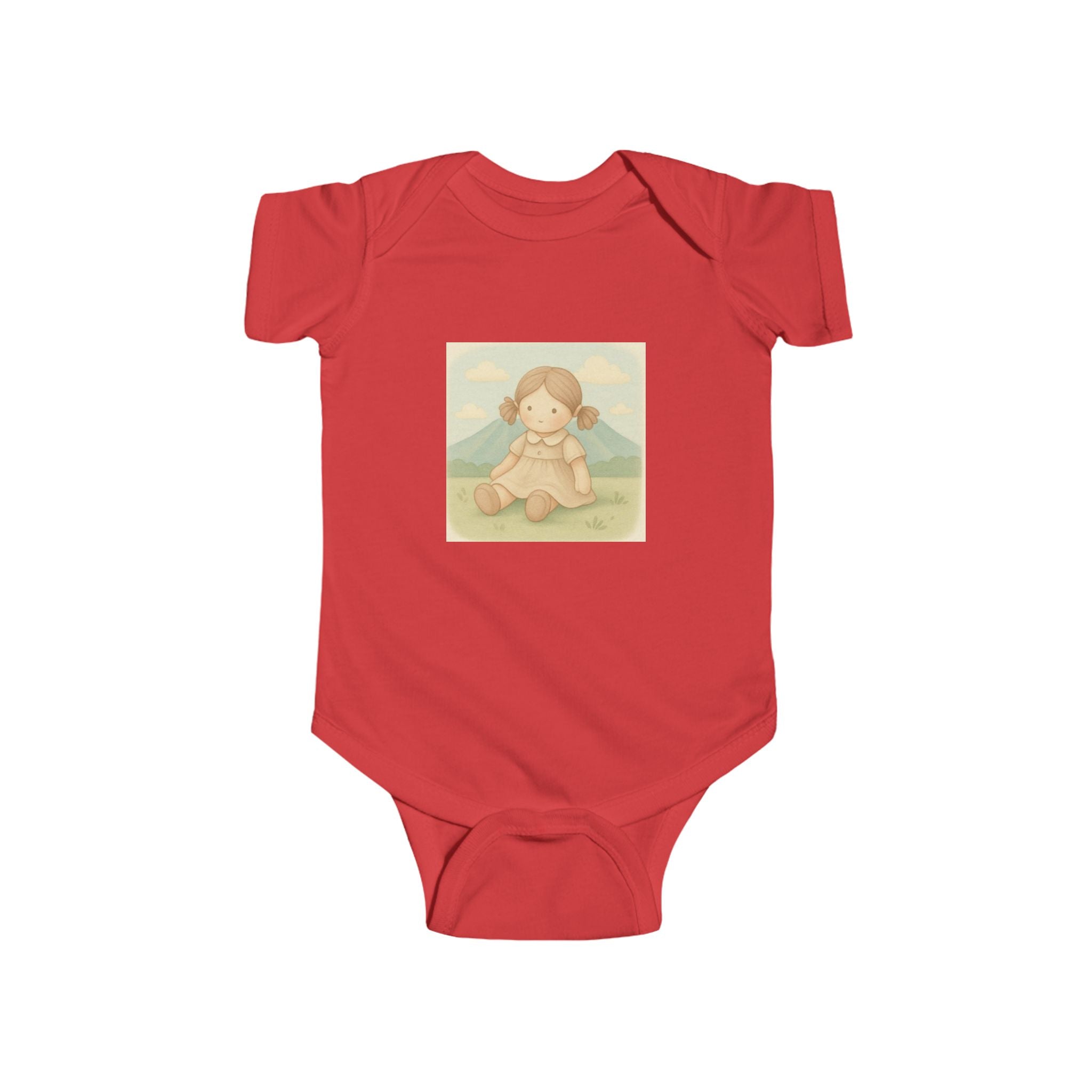 Baby Bodysuit — Cute Vintage Girl Sitting Illustration, Neutral Infant Onesie