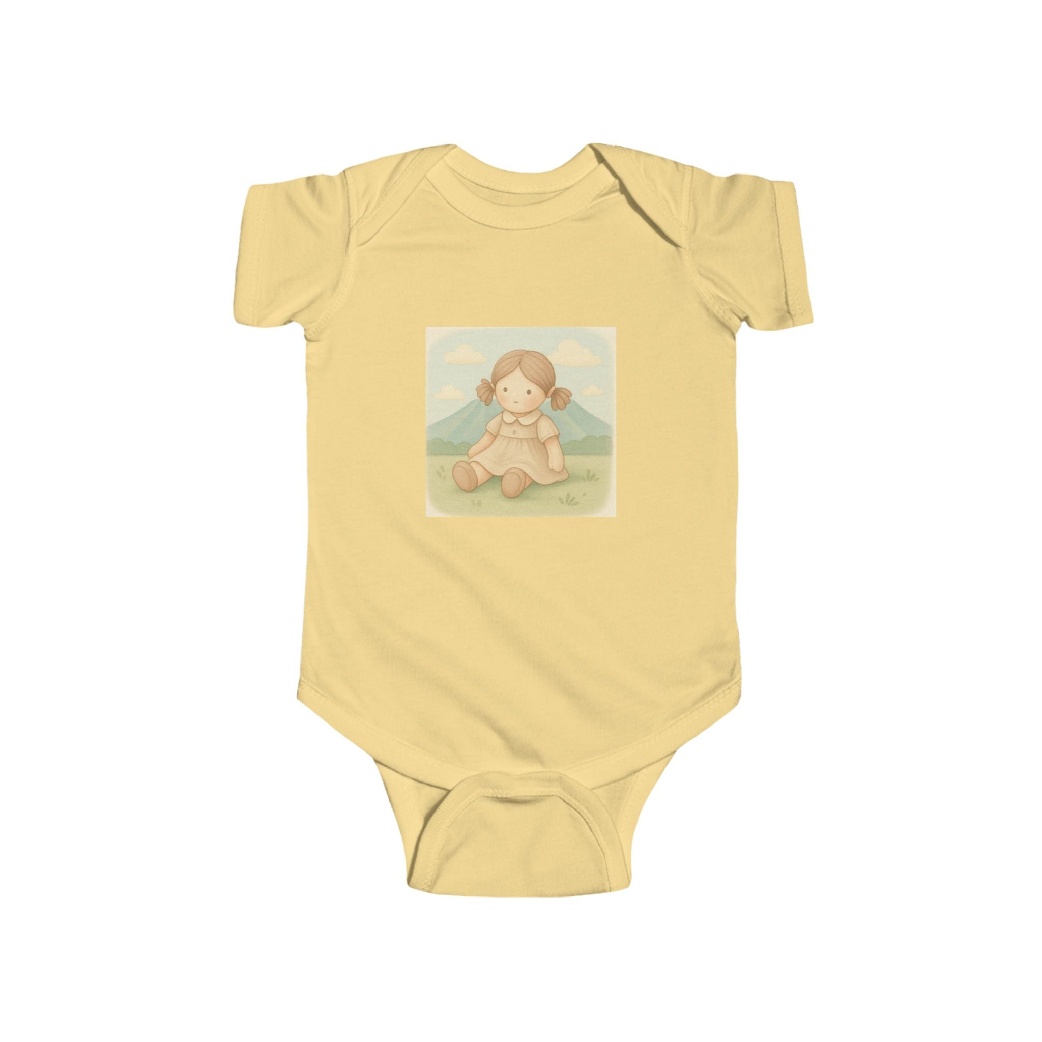 Baby Bodysuit — Cute Vintage Girl Sitting Illustration, Neutral Infant Onesie