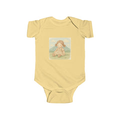 Baby Bodysuit — Cute Vintage Girl Sitting Illustration, Neutral Infant Onesie