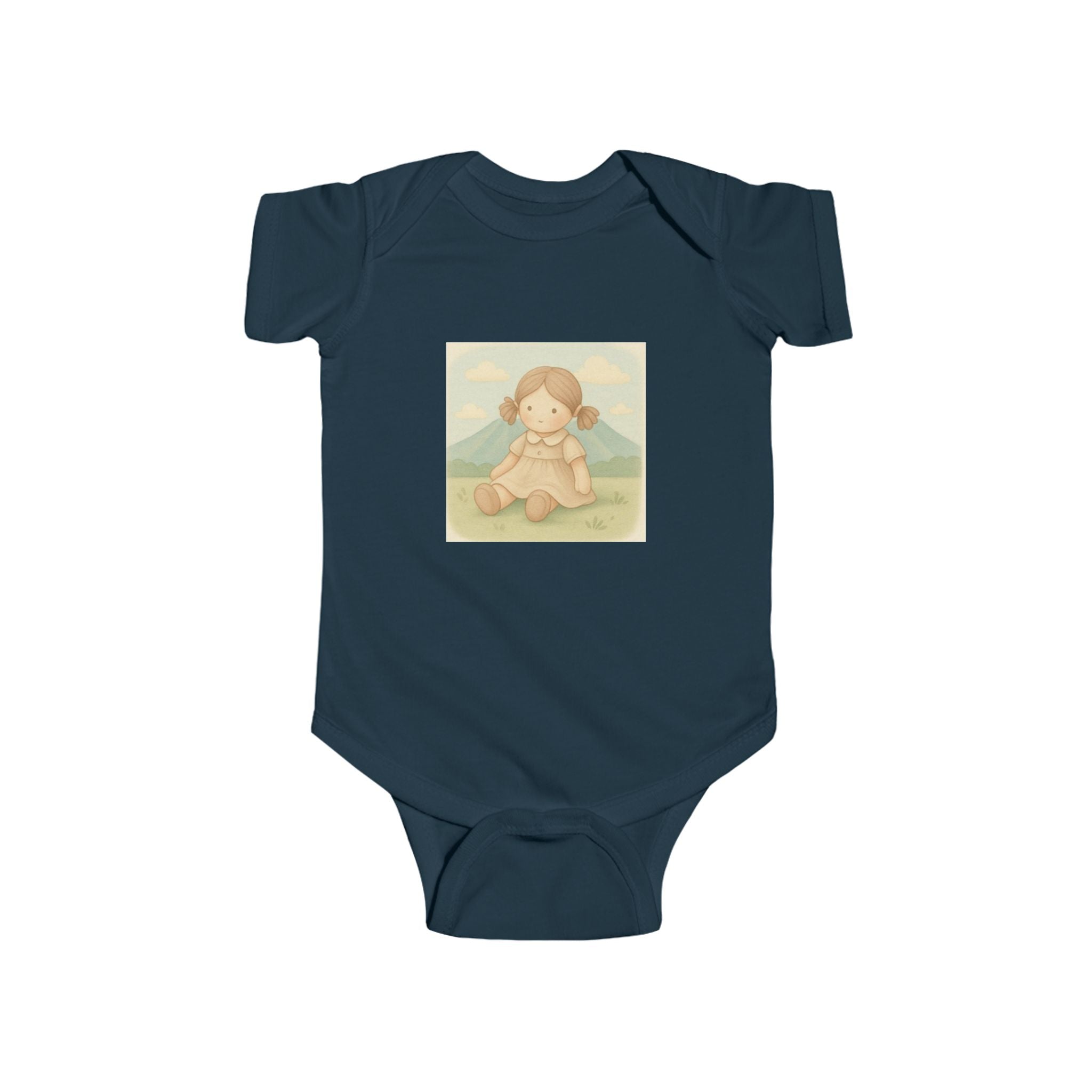 Baby Bodysuit — Cute Vintage Girl Sitting Illustration, Neutral Infant Onesie