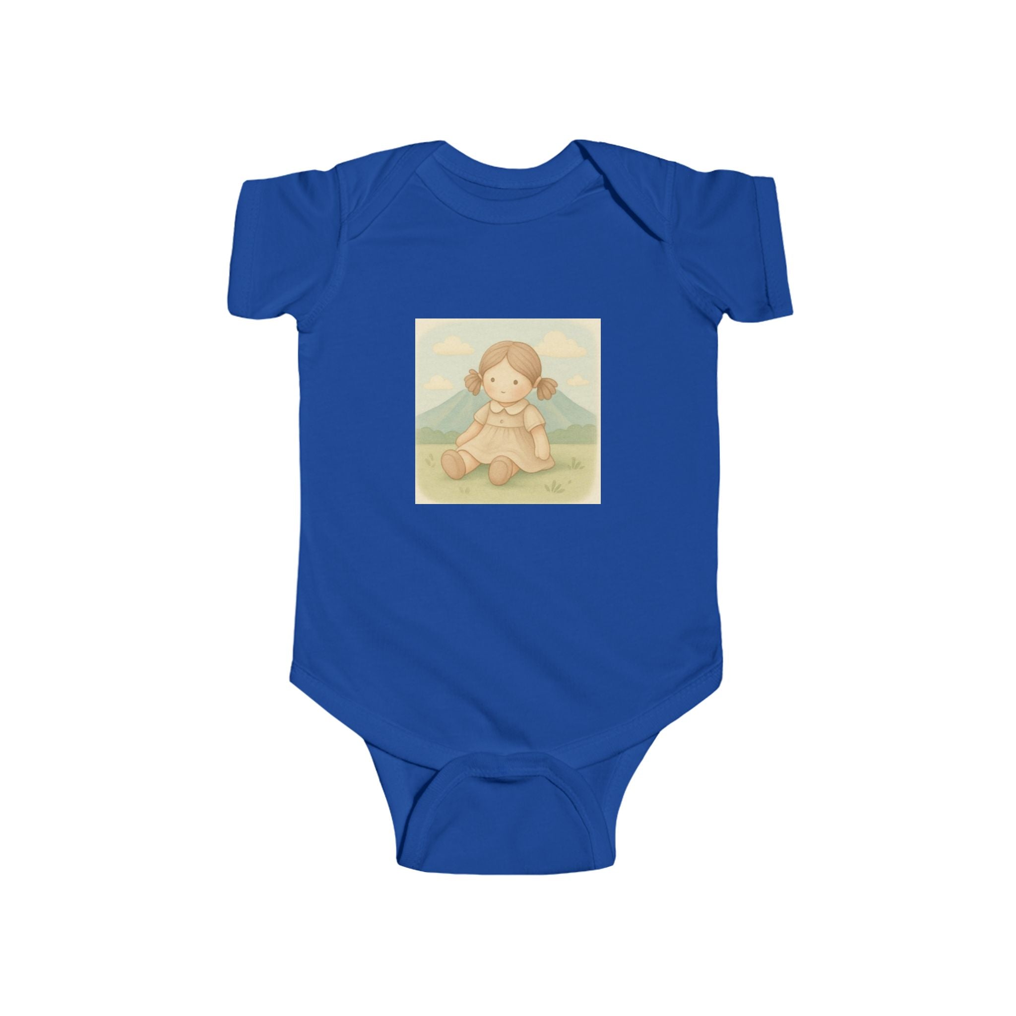 Baby Bodysuit — Cute Vintage Girl Sitting Illustration, Neutral Infant Onesie