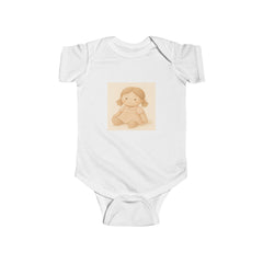 Baby Bodysuit with Cute Beige Doll Illustration — Newborn Onesie, Neutral Baby Shower Gift