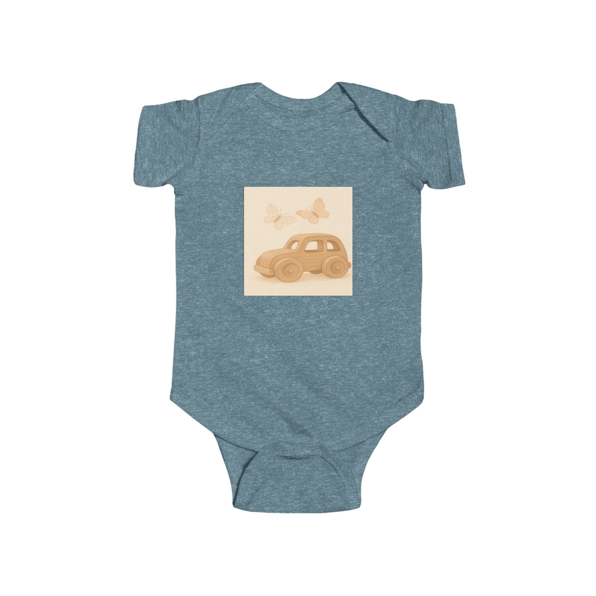 Vintage Car Baby Bodysuit — Retro Beetle & Butterflies Infant Onesie