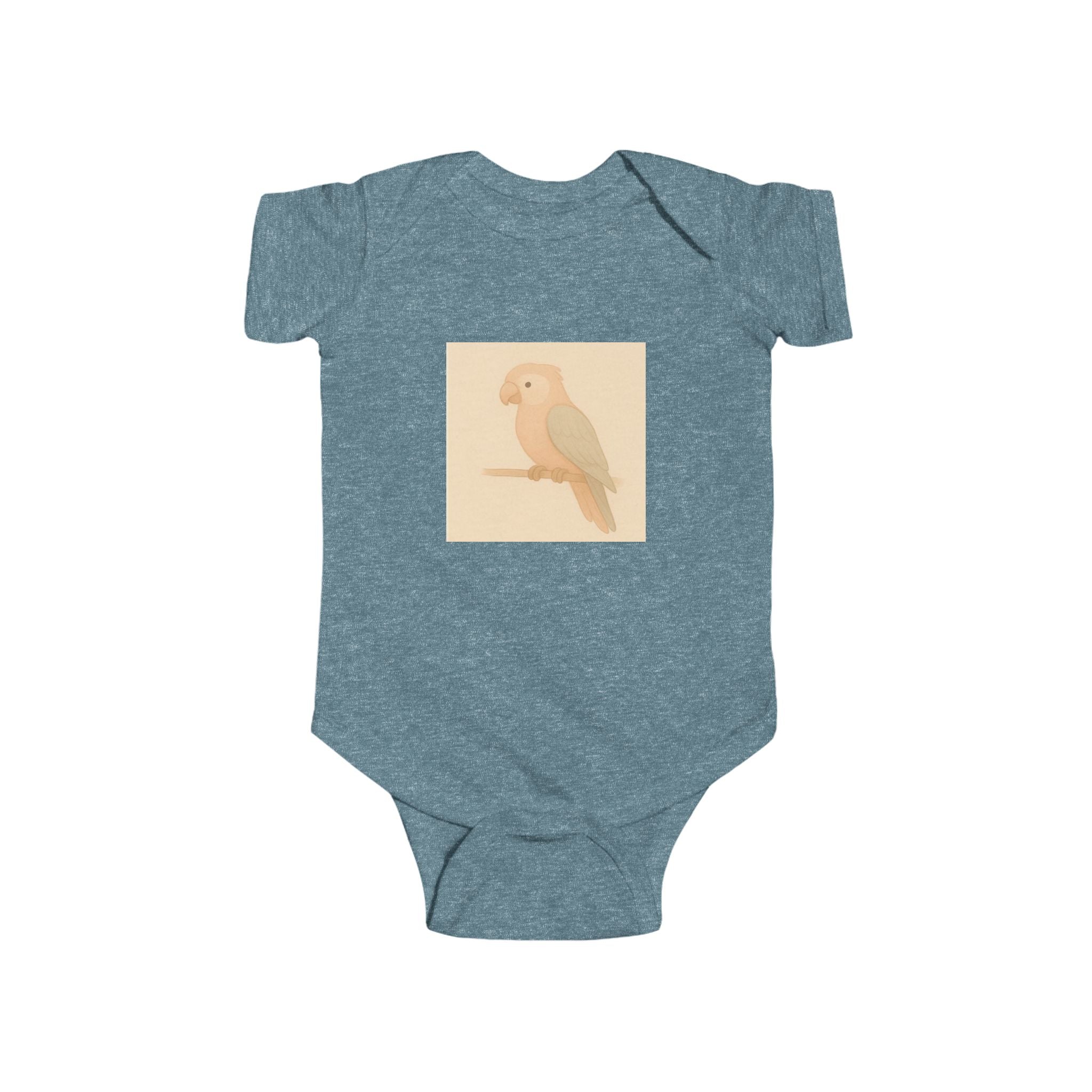 Peach Parakeet Baby Bodysuit — Cute Pastel Bird Infant Onesie
