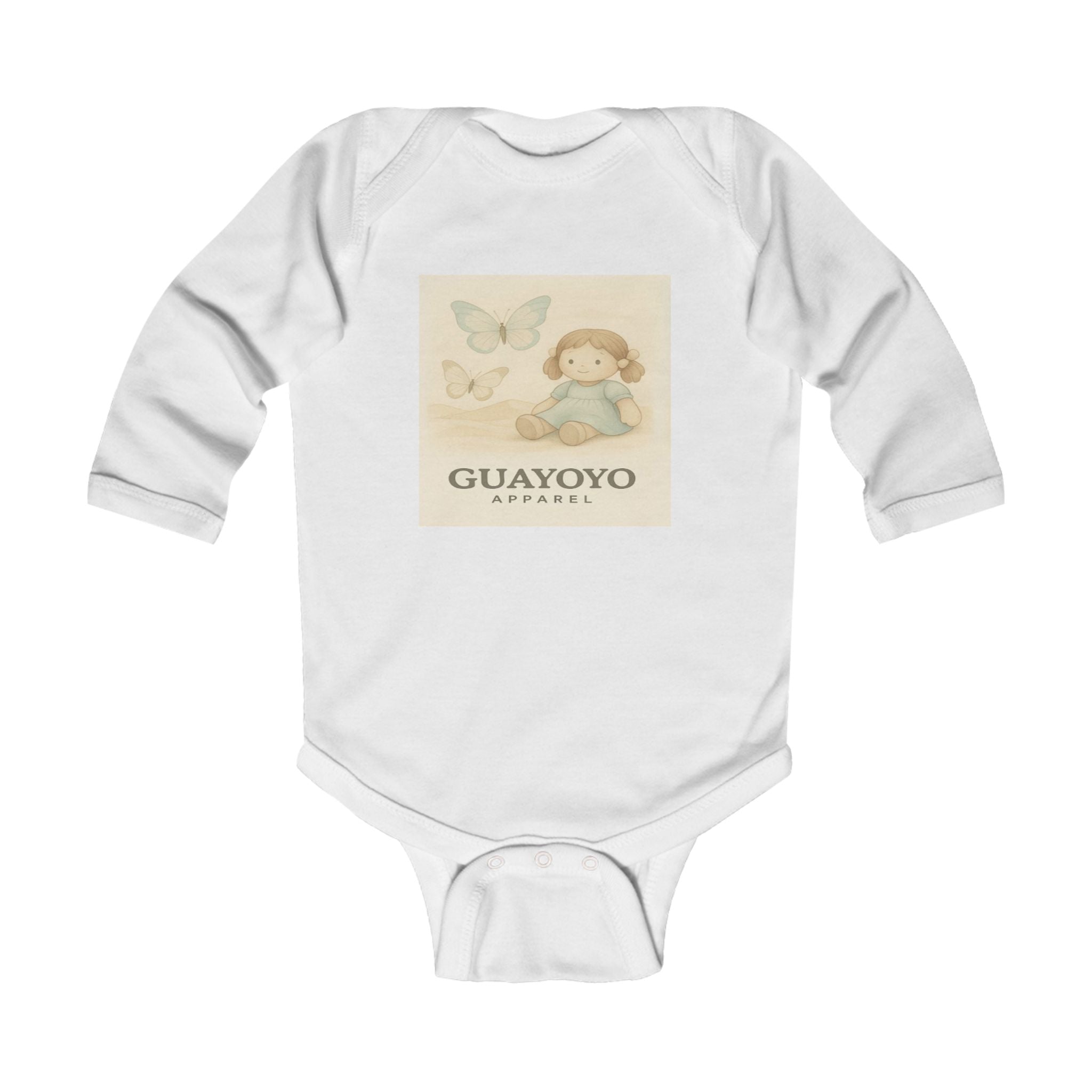 Vintage Baby Bodysuit with Doll & Butterfly Illustration – 'GUAYOYO'