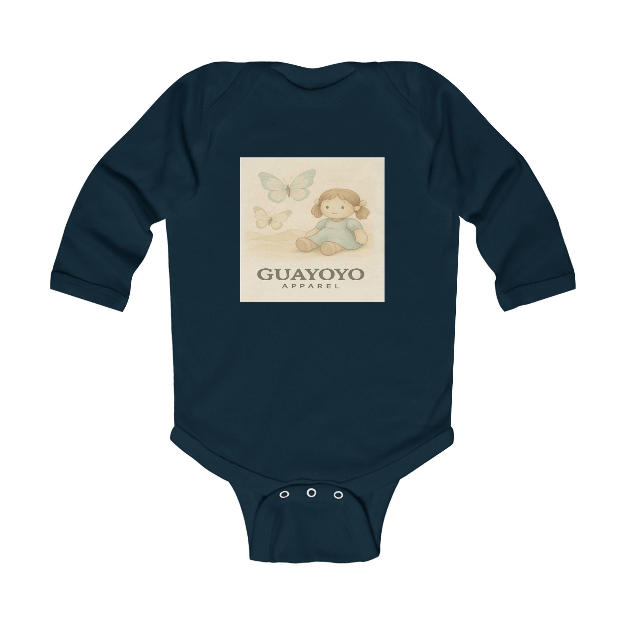Vintage Baby Bodysuit with Doll & Butterfly Illustration – 'GUAYOYO'