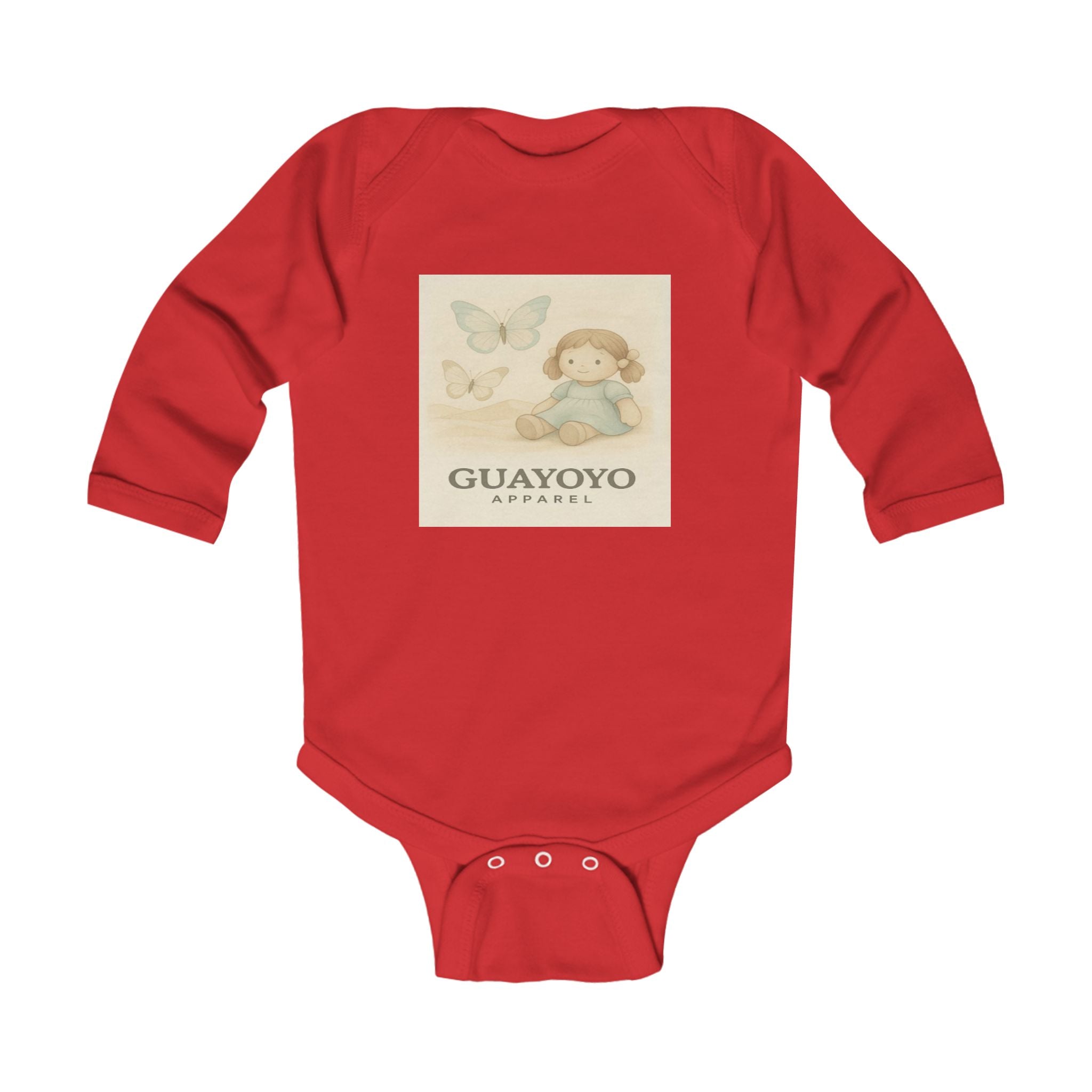 Vintage Baby Bodysuit with Doll & Butterfly Illustration – 'GUAYOYO'