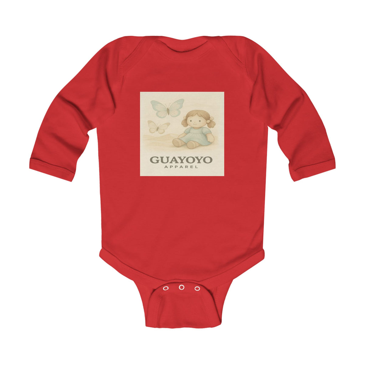 Vintage Baby Bodysuit with Doll & Butterfly Illustration – 'GUAYOYO'