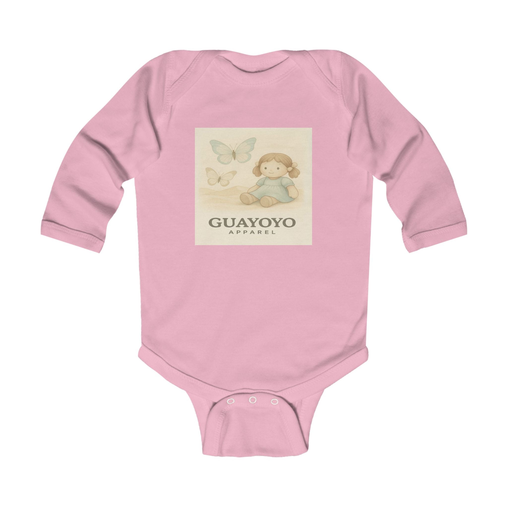 Vintage Baby Bodysuit with Doll & Butterfly Illustration – 'GUAYOYO'