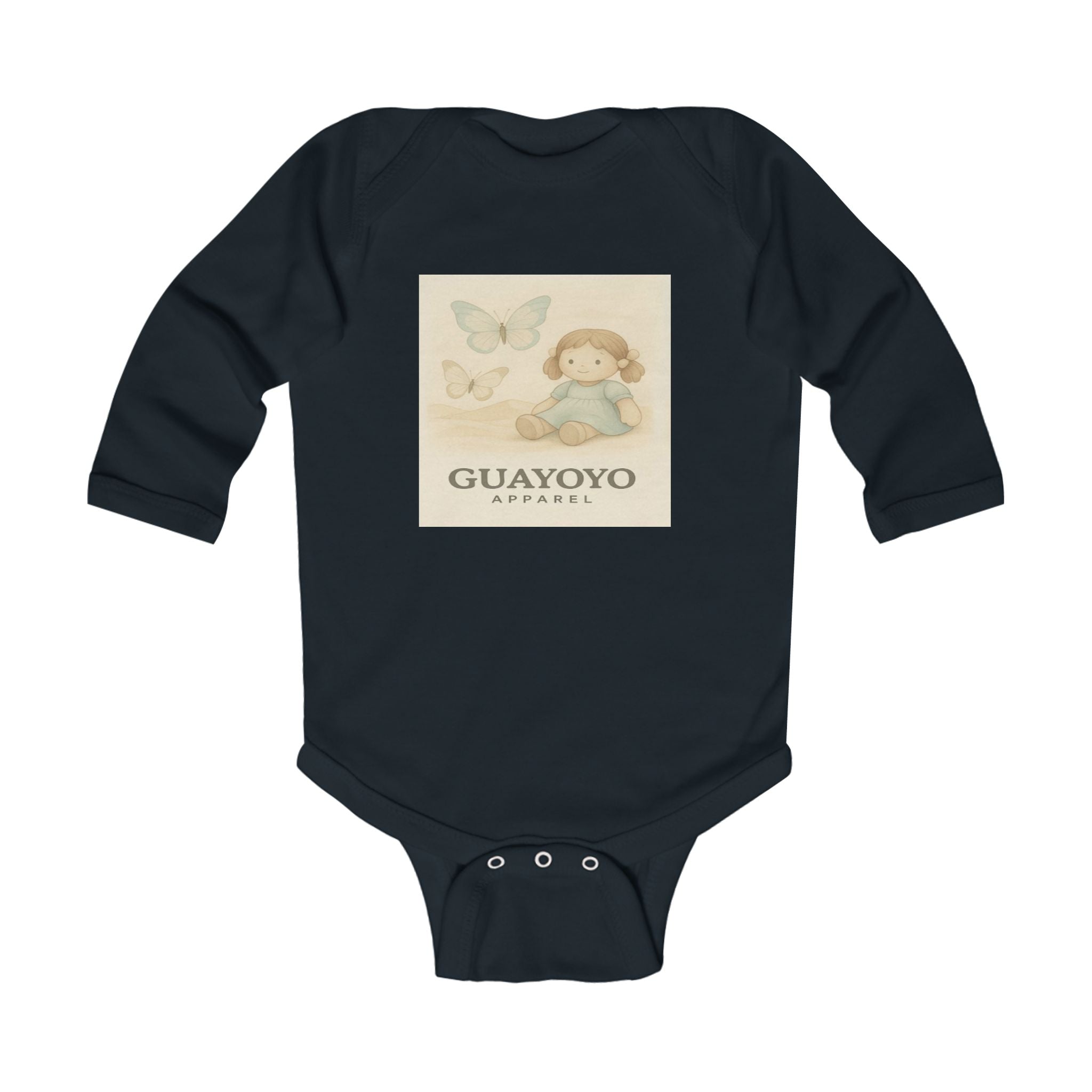 Vintage Baby Bodysuit with Doll & Butterfly Illustration – 'GUAYOYO'