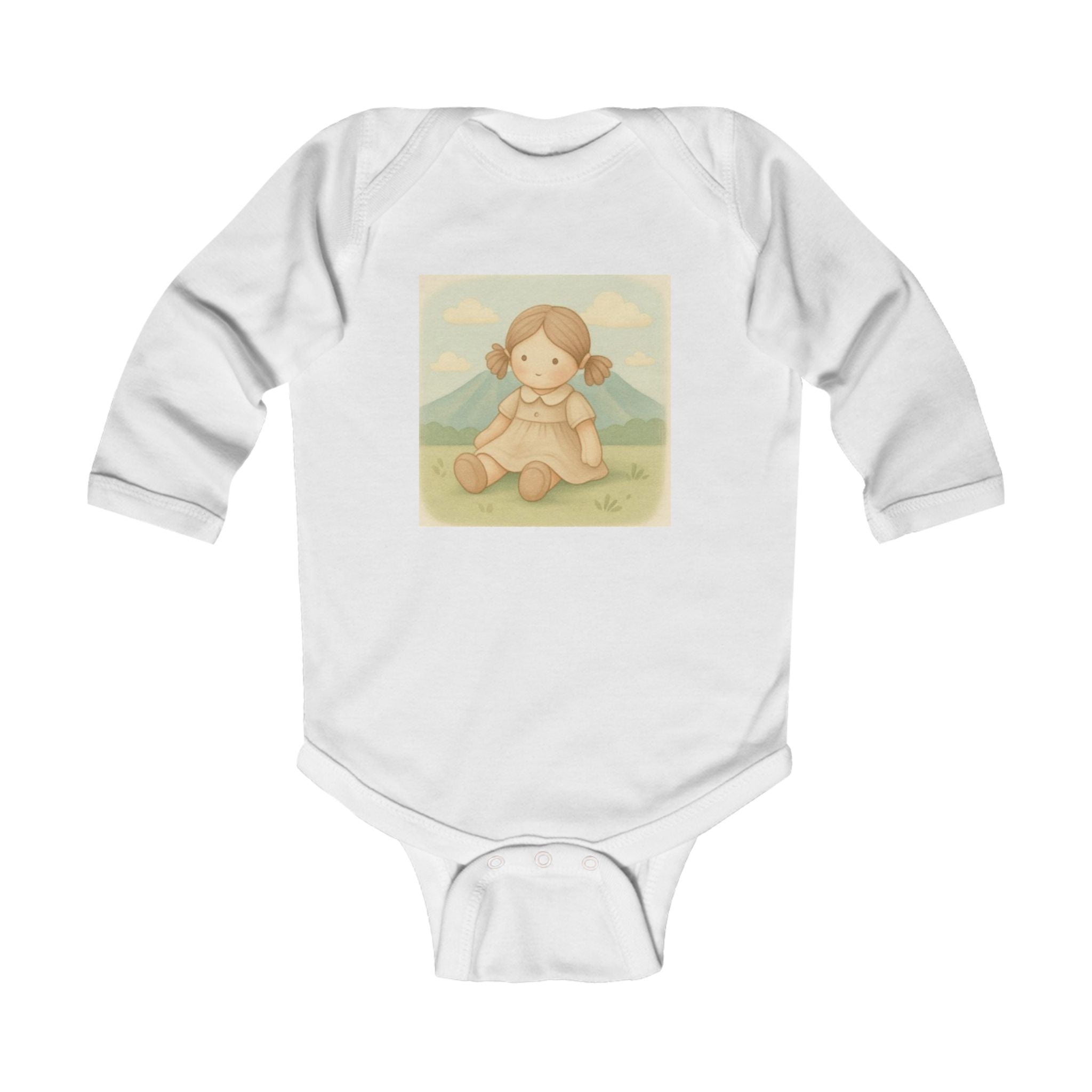 Baby Bodysuit — Vintage Mountain Doll Illustration Long-Sleeve Infant Onesie