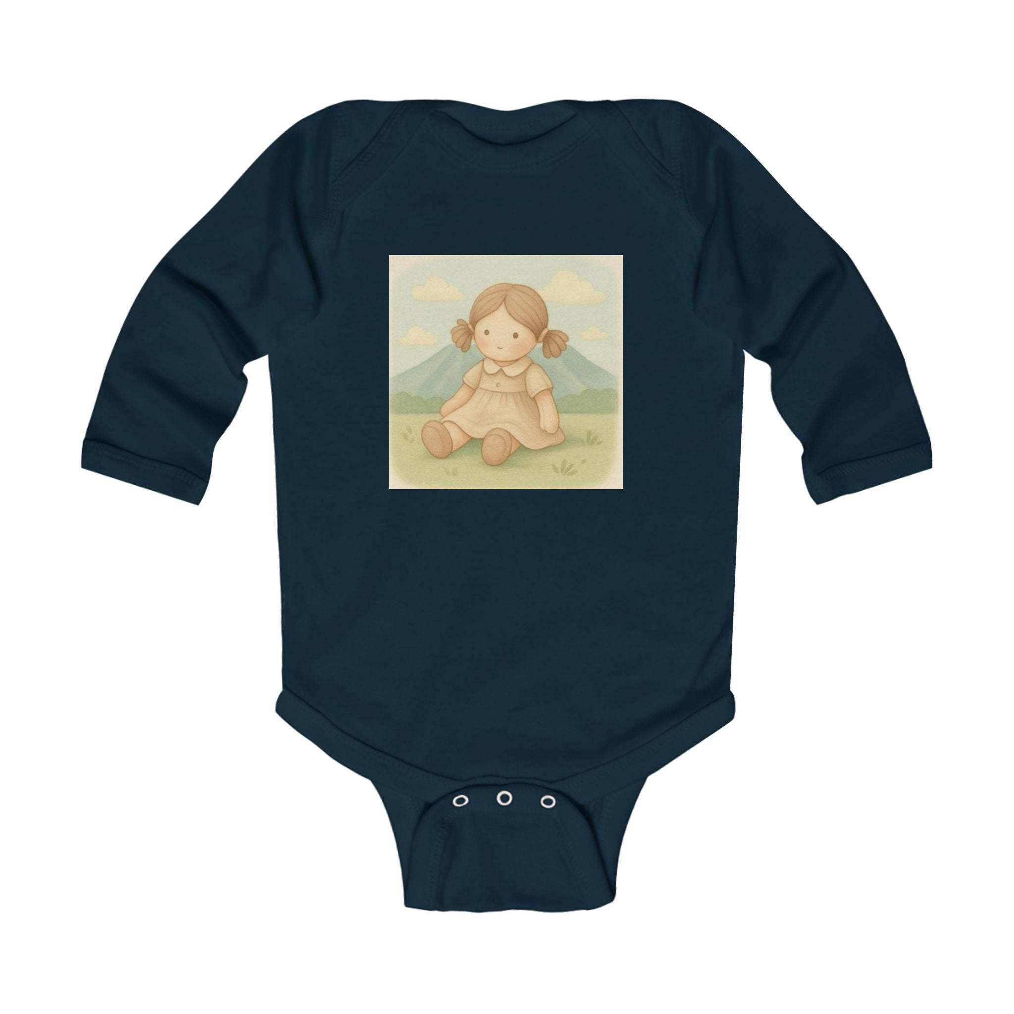 Baby Bodysuit — Vintage Mountain Doll Illustration Long-Sleeve Infant Onesie