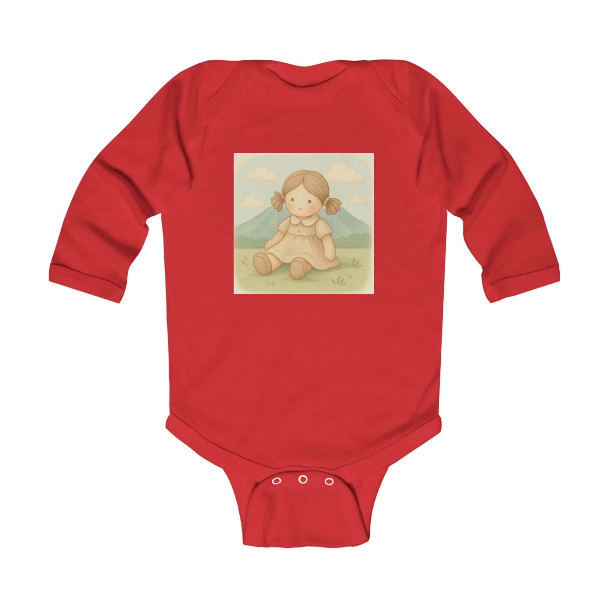 Baby Bodysuit — Vintage Mountain Doll Illustration Long-Sleeve Infant Onesie