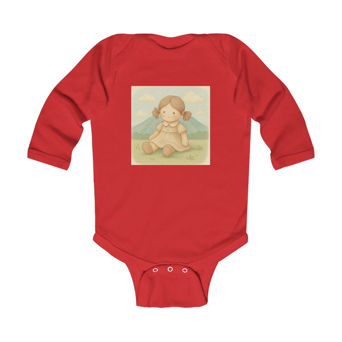 Baby Bodysuit — Vintage Mountain Doll Illustration Long-Sleeve Infant Onesie
