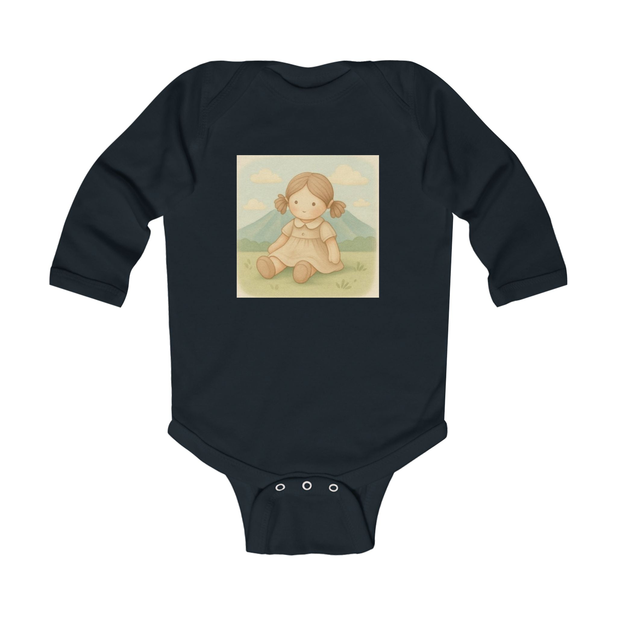Baby Bodysuit — Vintage Mountain Doll Illustration Long-Sleeve Infant Onesie
