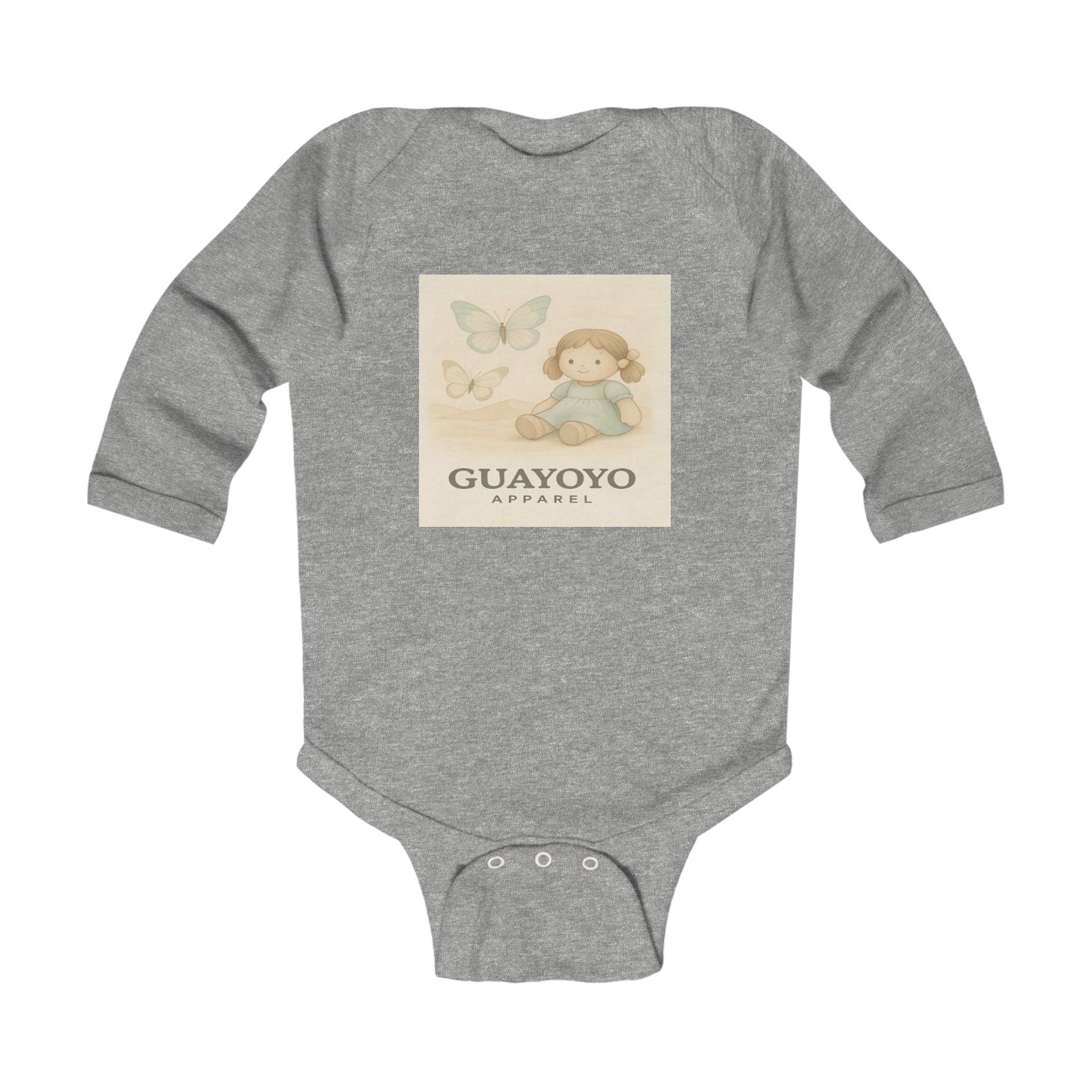Vintage Baby Bodysuit with Doll & Butterfly Illustration – 'GUAYOYO'