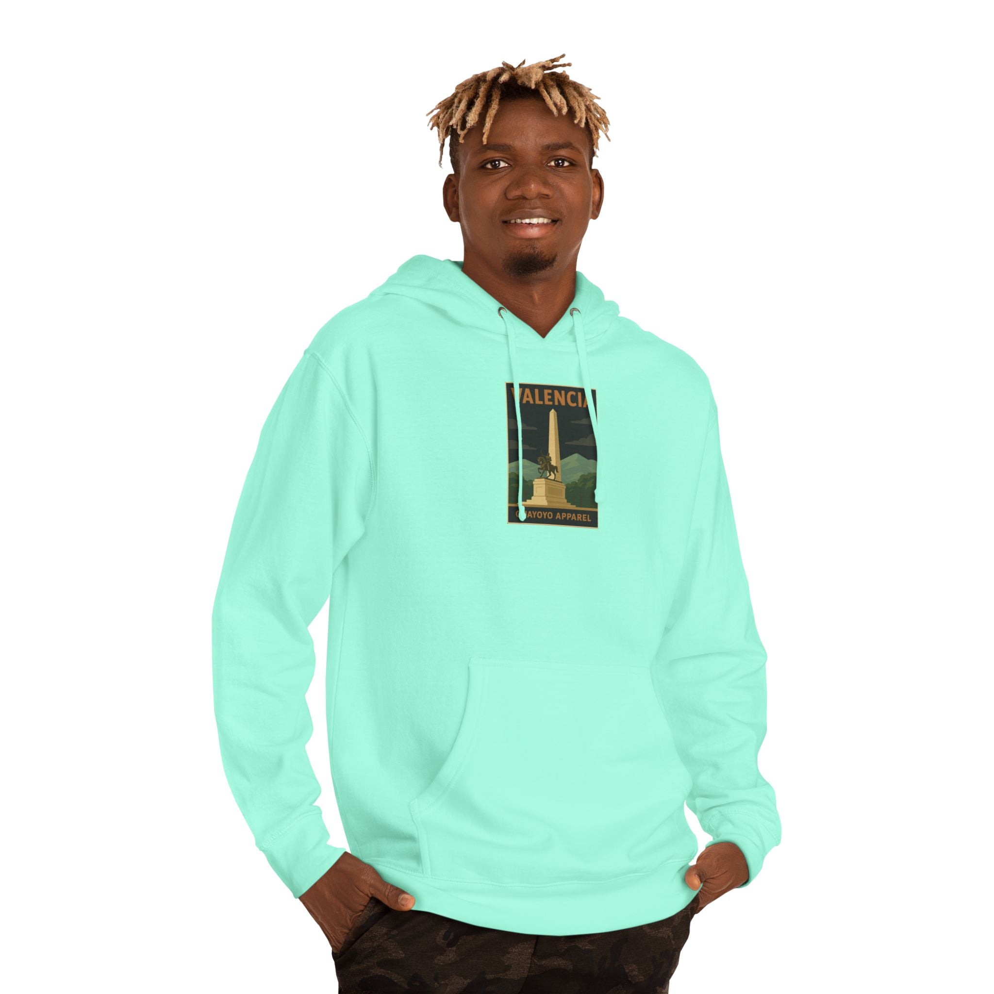 Valencia Vintage Travel Hoodie — Retro Palm & Monument Graphic
