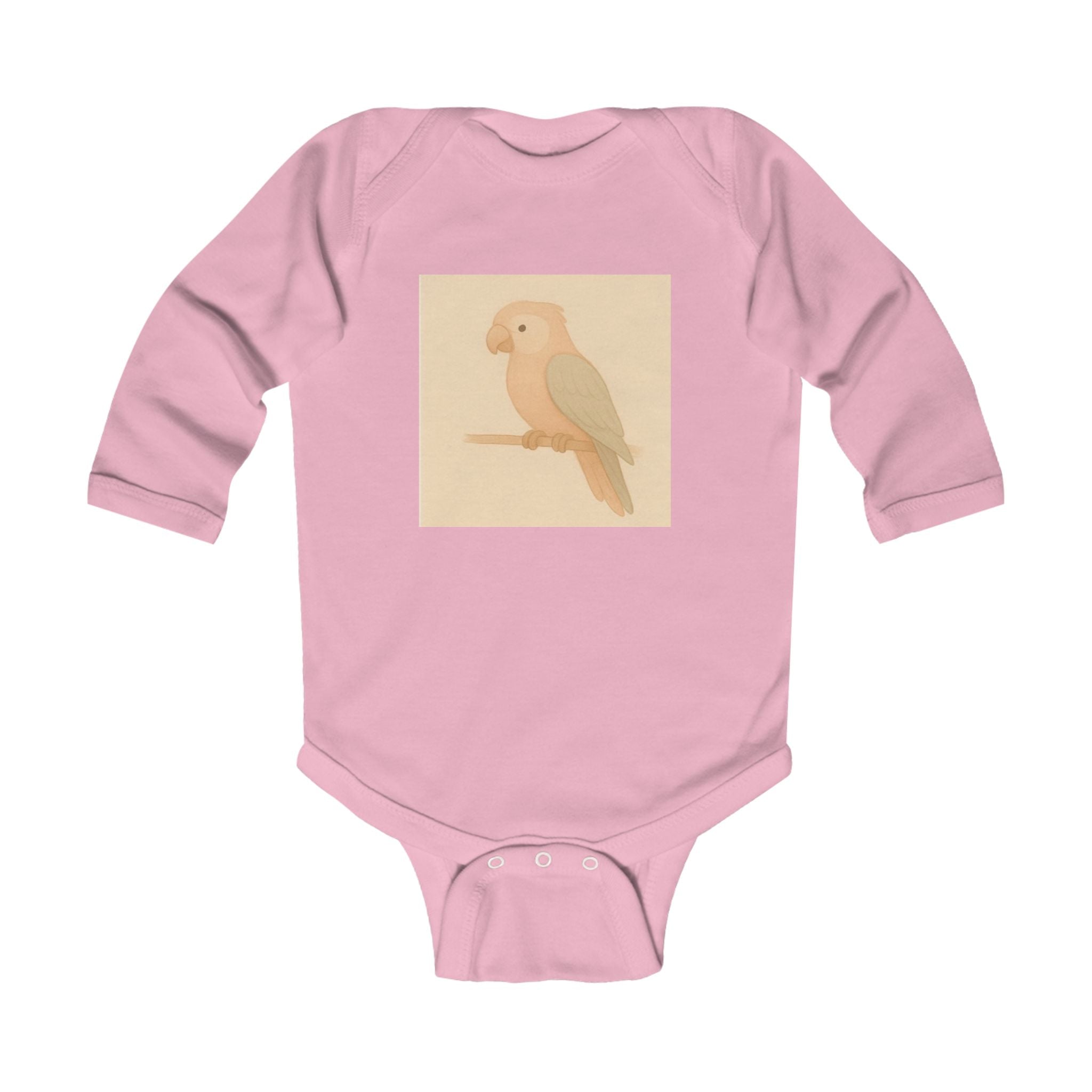 Baby Bodysuit with Cute Pastel Parrot Illustration — Long Sleeve Infant Onesie