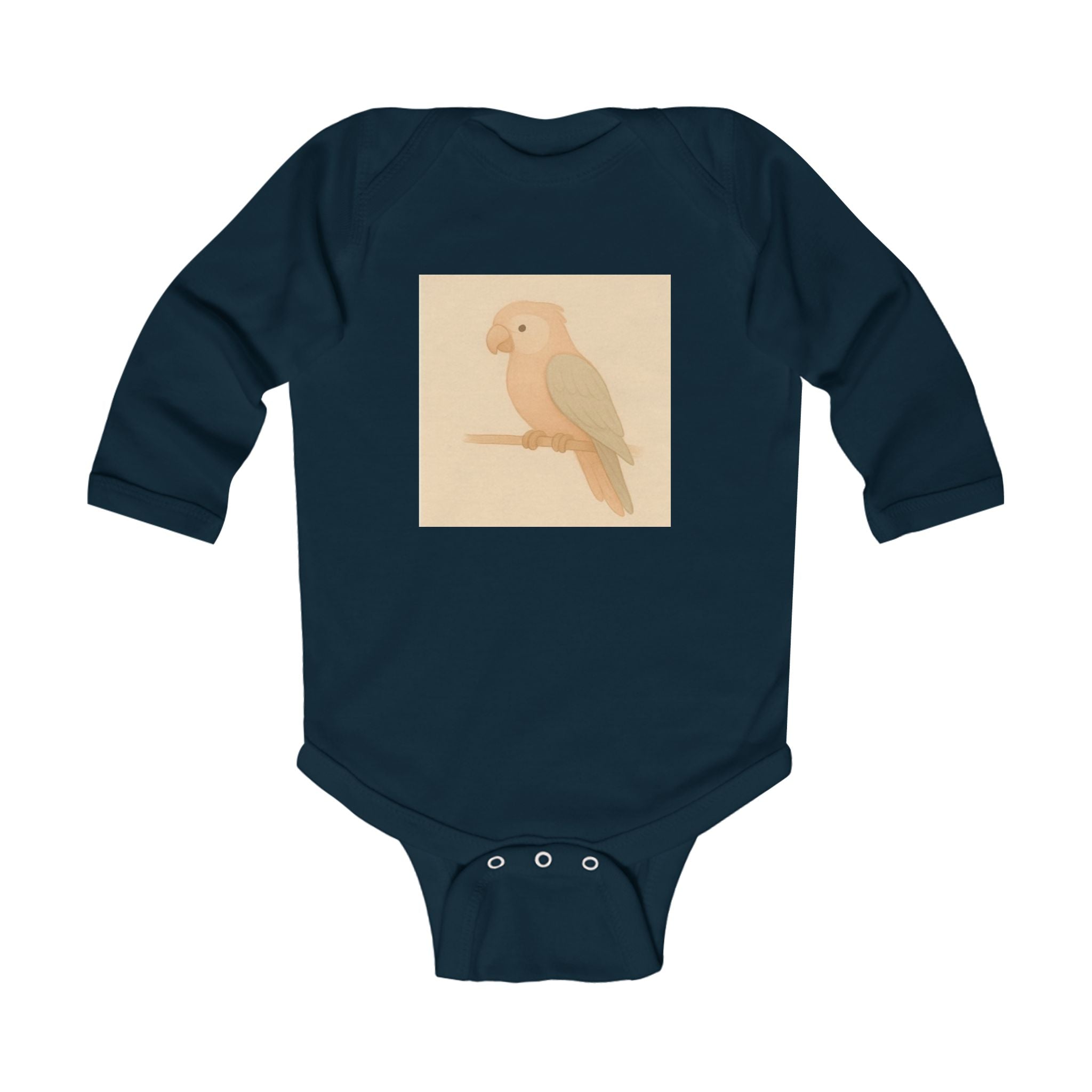 Baby Bodysuit with Cute Pastel Parrot Illustration — Long Sleeve Infant Onesie