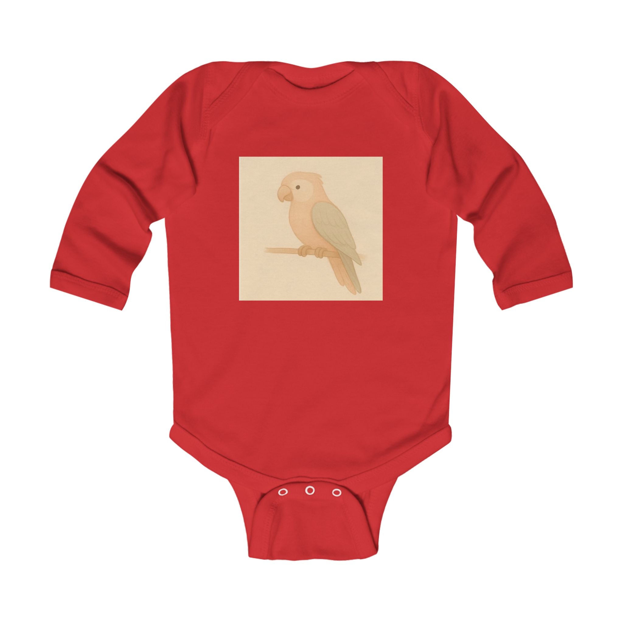 Baby Bodysuit with Cute Pastel Parrot Illustration — Long Sleeve Infant Onesie