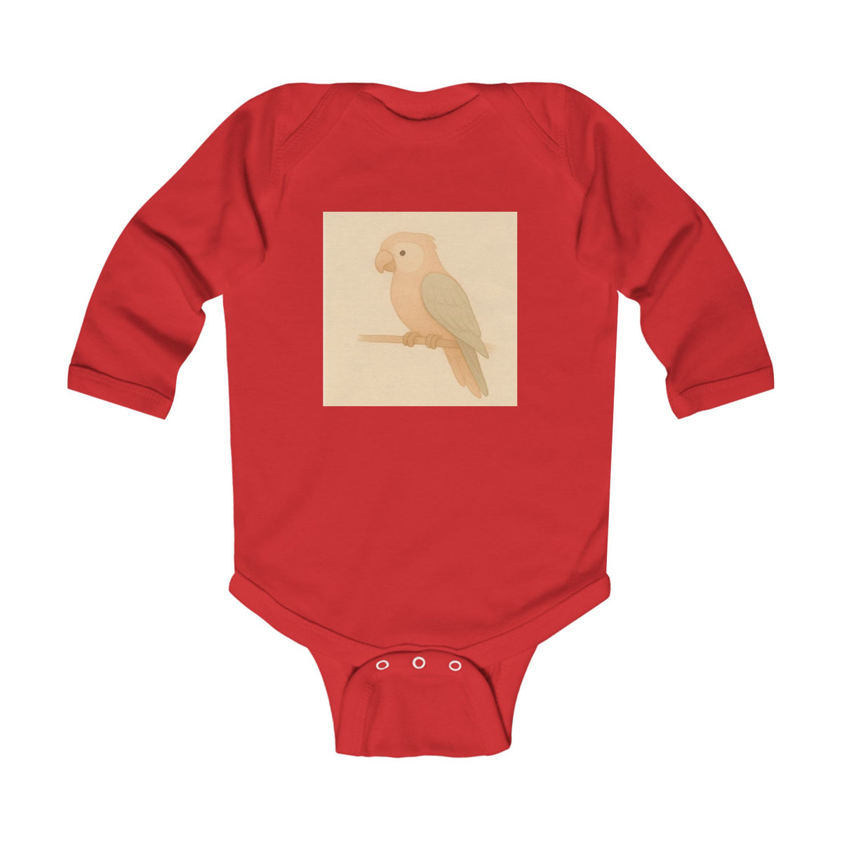Baby Bodysuit with Cute Pastel Parrot Illustration — Long Sleeve Infant Onesie
