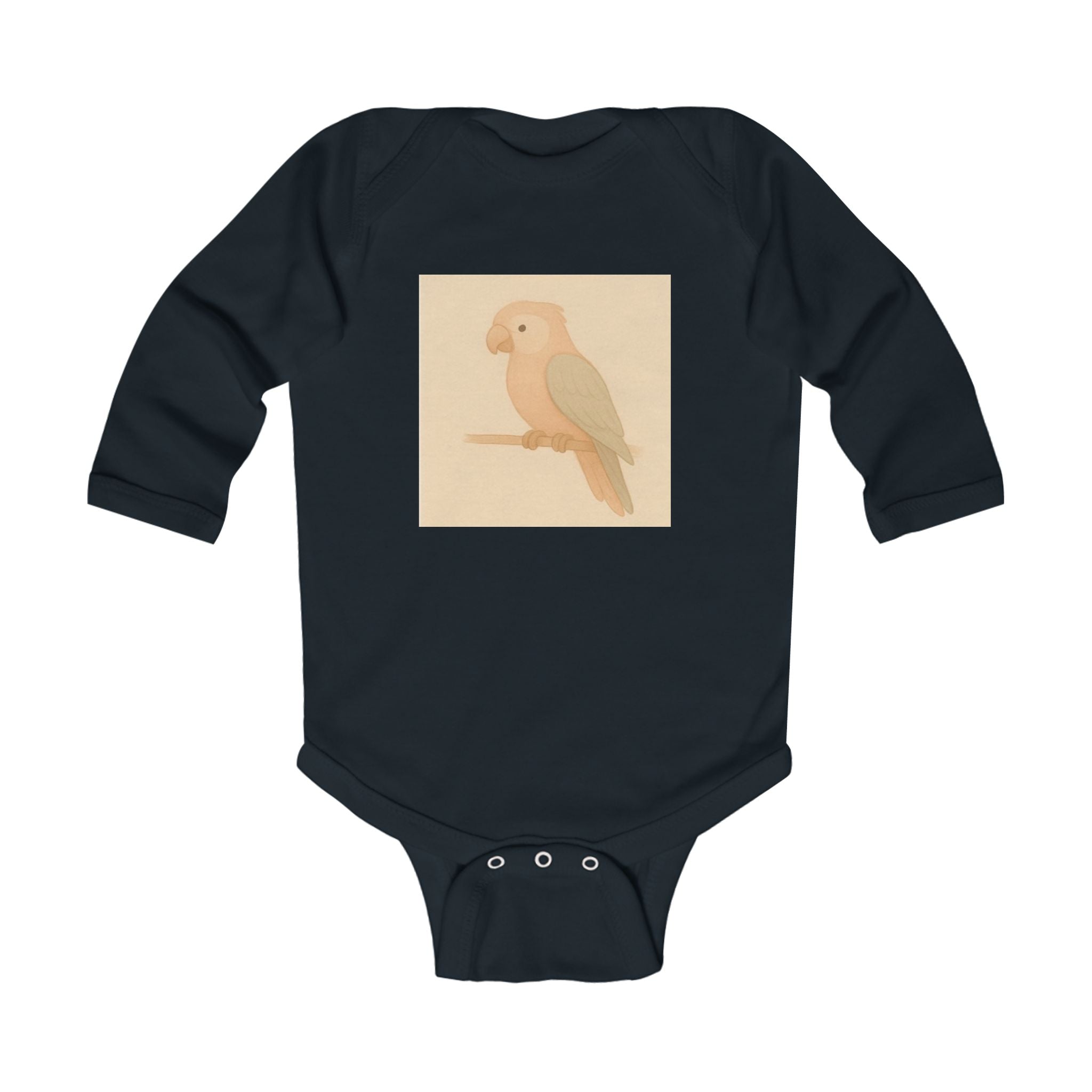 Baby Bodysuit with Cute Pastel Parrot Illustration — Long Sleeve Infant Onesie