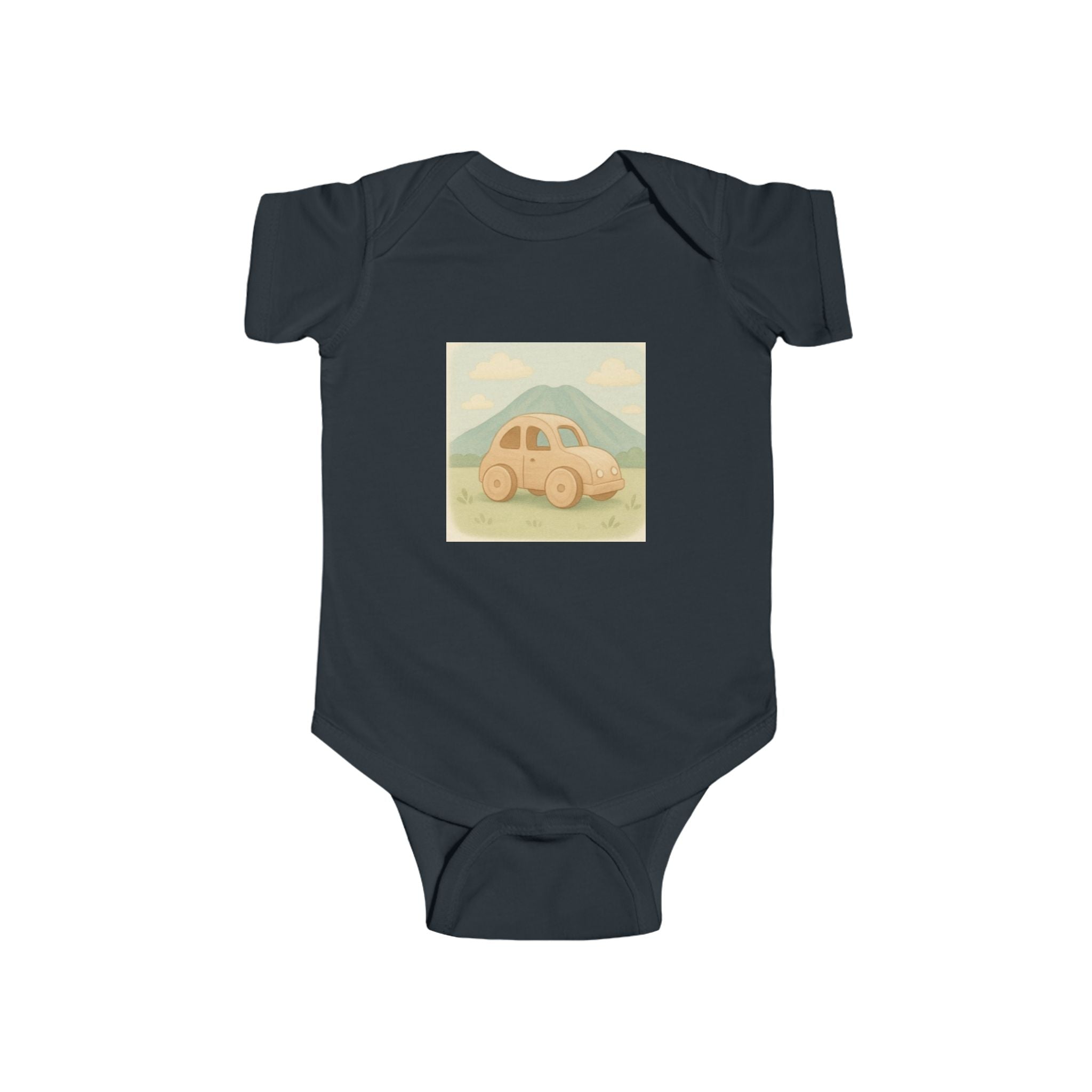 Vintage Yellow Car Baby Bodysuit — Retro Mountain Road Infant Onesie