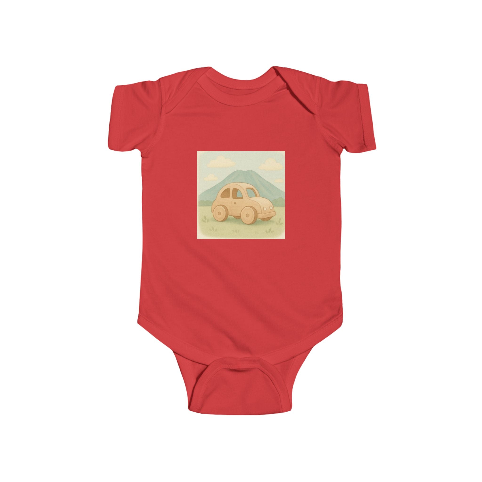 Vintage Yellow Car Baby Bodysuit — Retro Mountain Road Infant Onesie