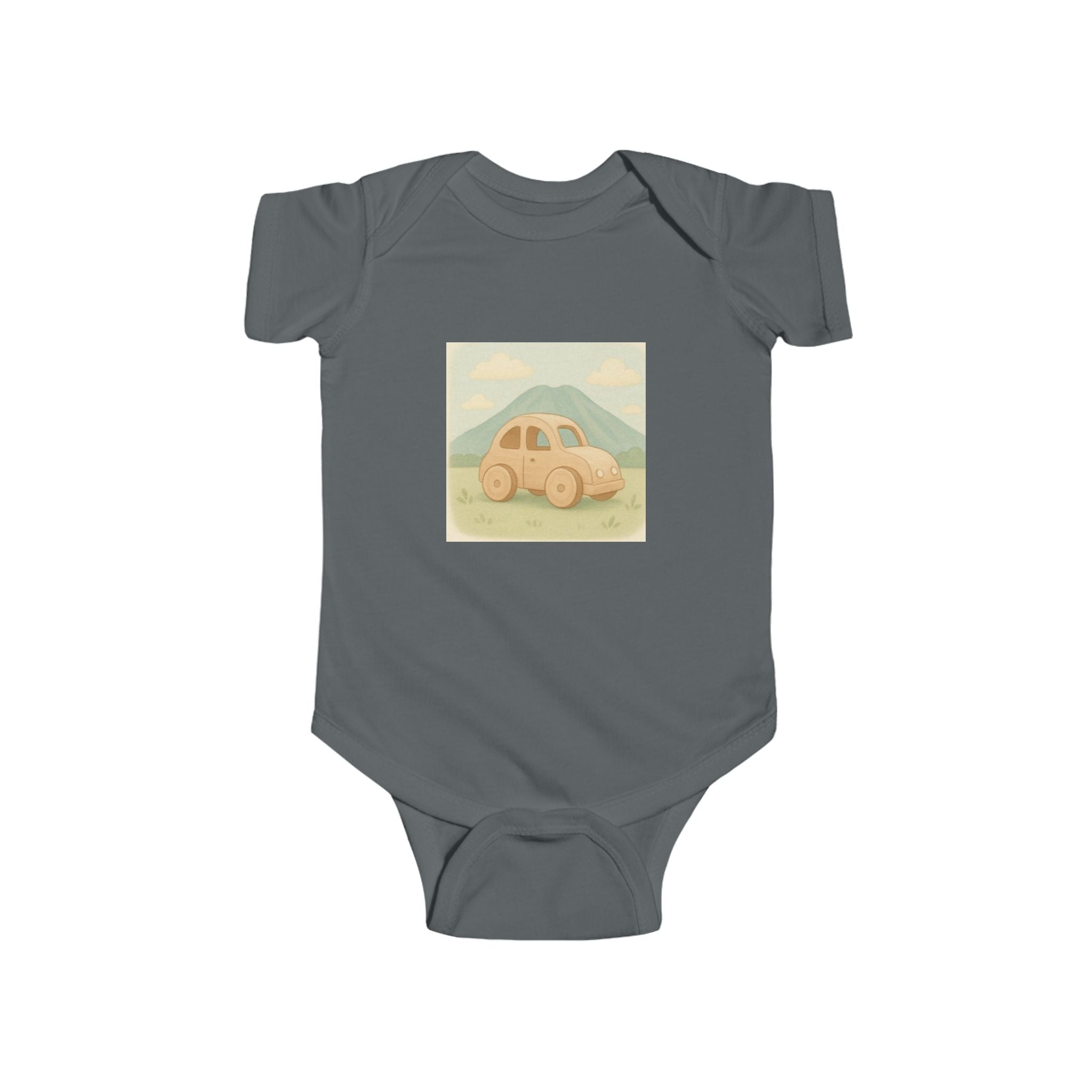 Vintage Yellow Car Baby Bodysuit — Retro Mountain Road Infant Onesie