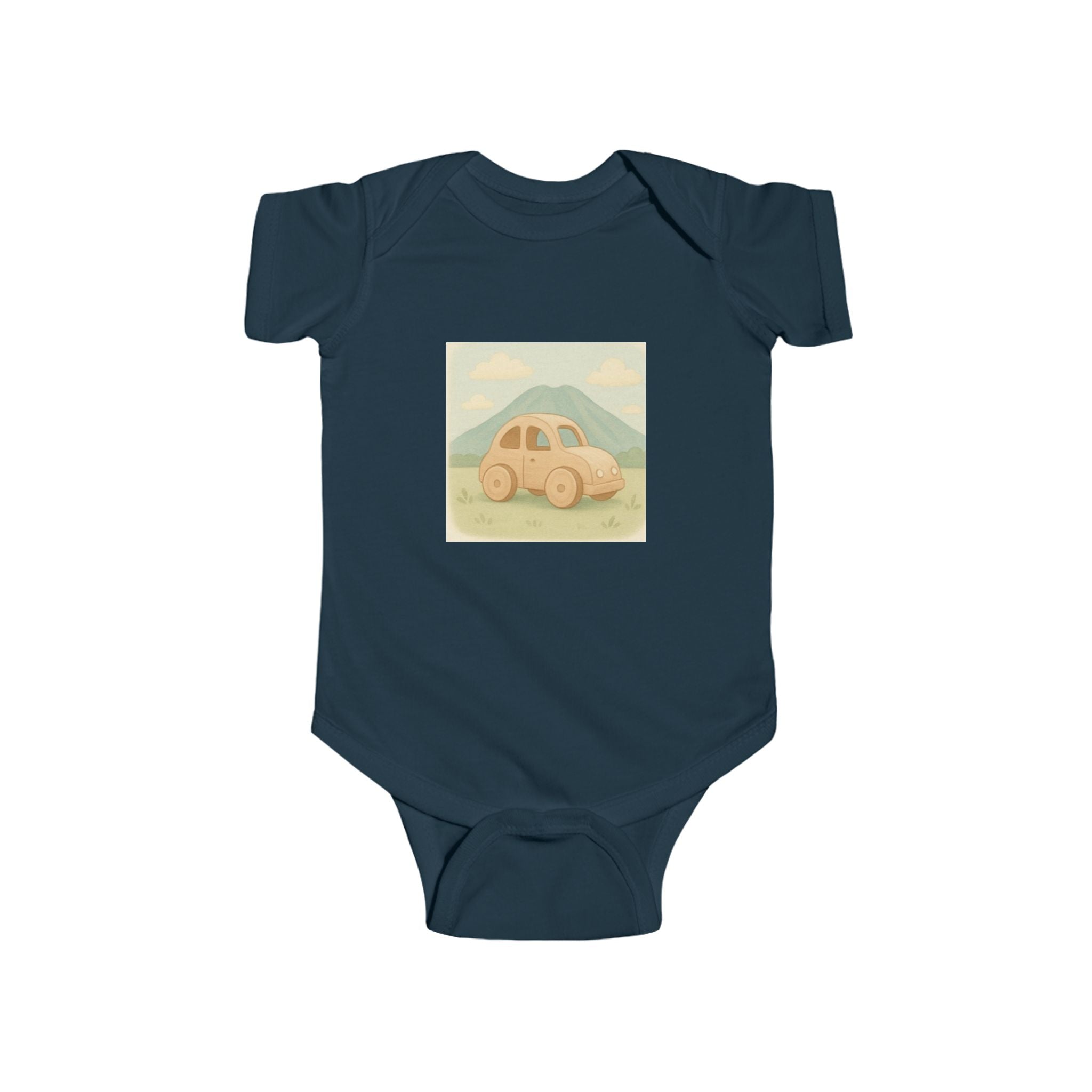 Vintage Yellow Car Baby Bodysuit — Retro Mountain Road Infant Onesie