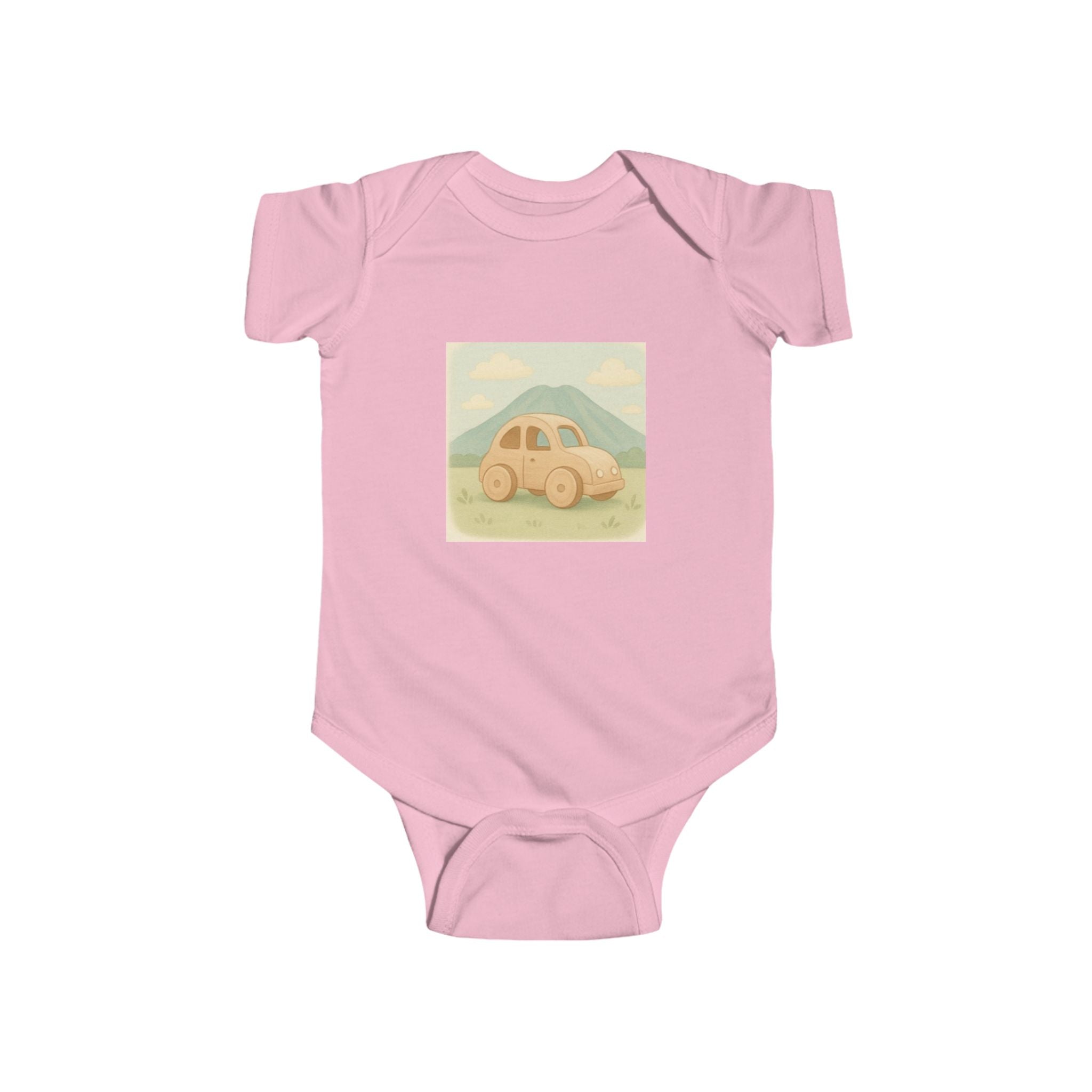 Vintage Yellow Car Baby Bodysuit — Retro Mountain Road Infant Onesie