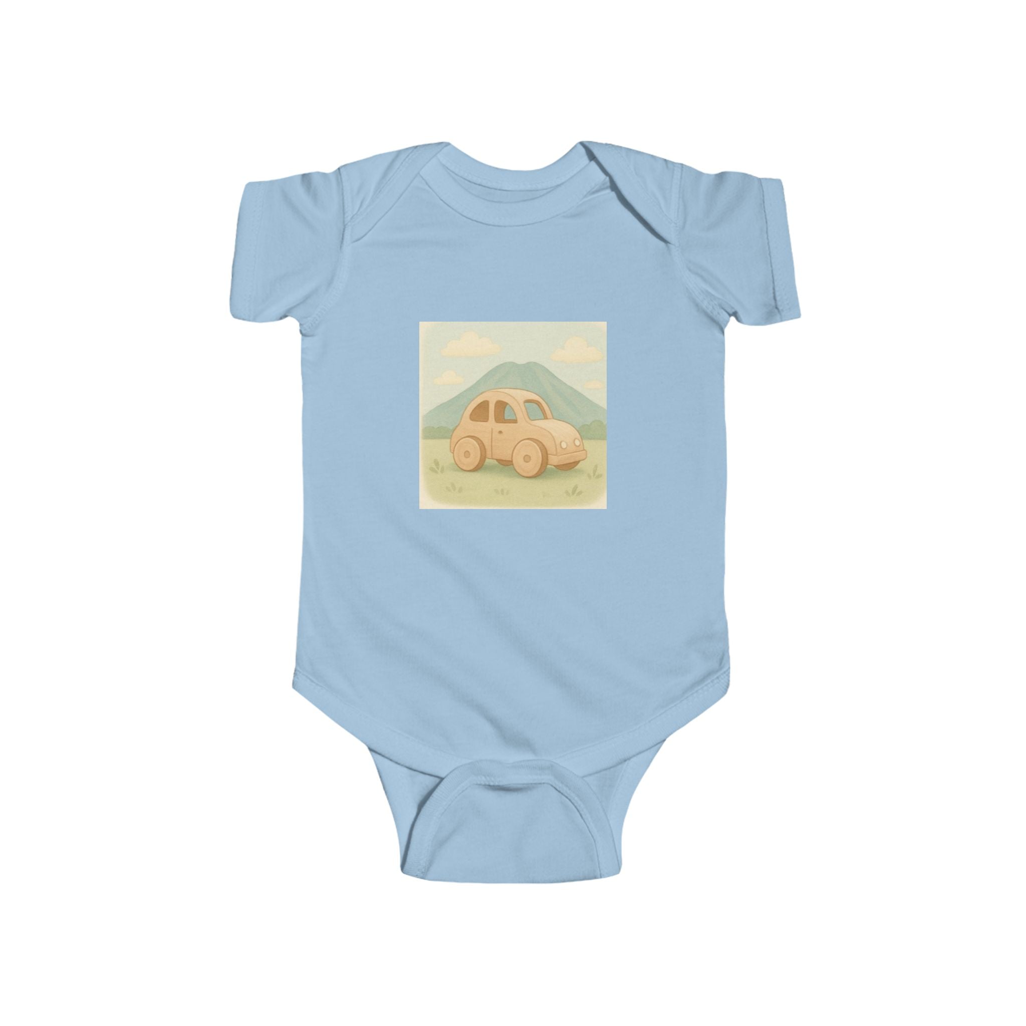 Vintage Yellow Car Baby Bodysuit — Retro Mountain Road Infant Onesie