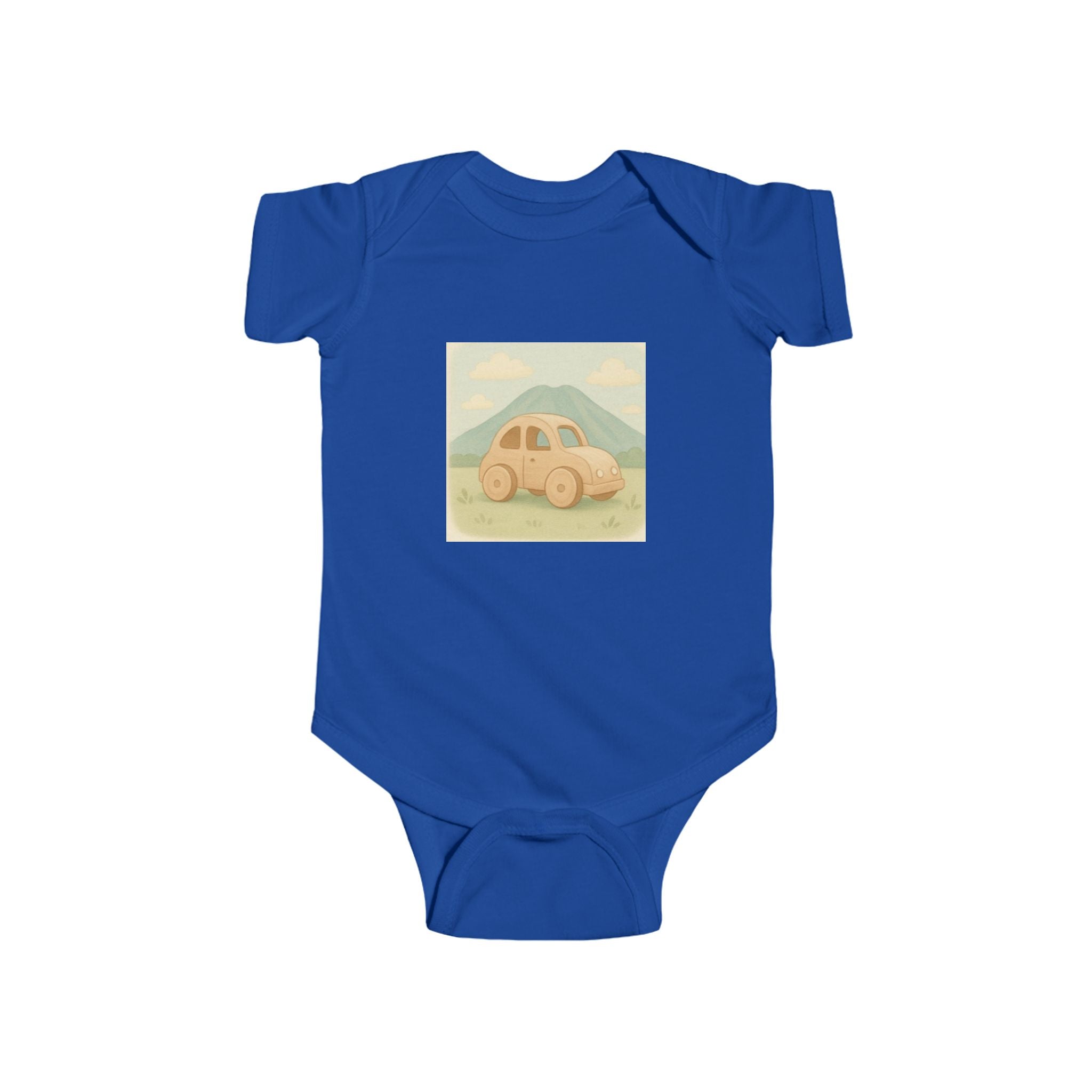 Vintage Yellow Car Baby Bodysuit — Retro Mountain Road Infant Onesie