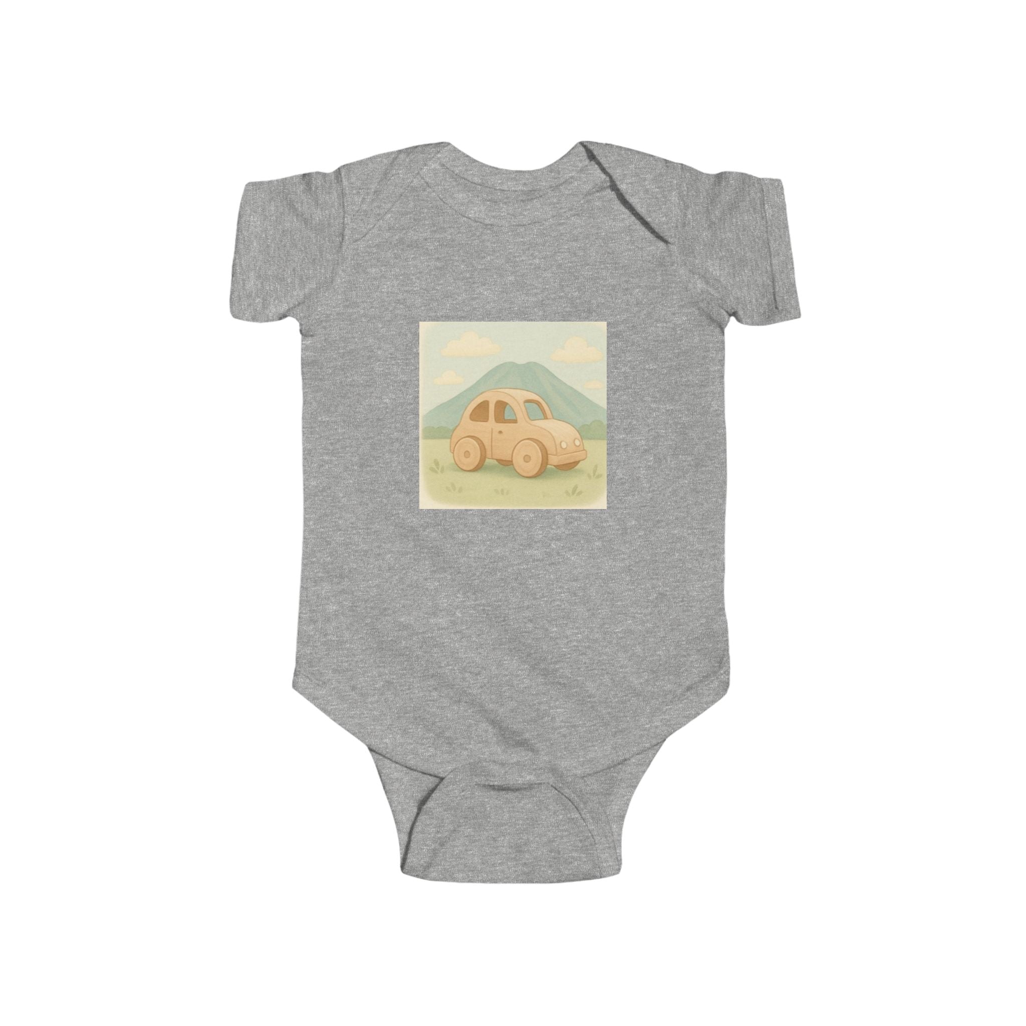 Vintage Yellow Car Baby Bodysuit — Retro Mountain Road Infant Onesie